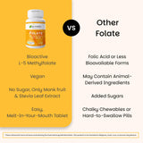 EZ Melts Folate: emballage vegan et sans OGM mis en évidence.