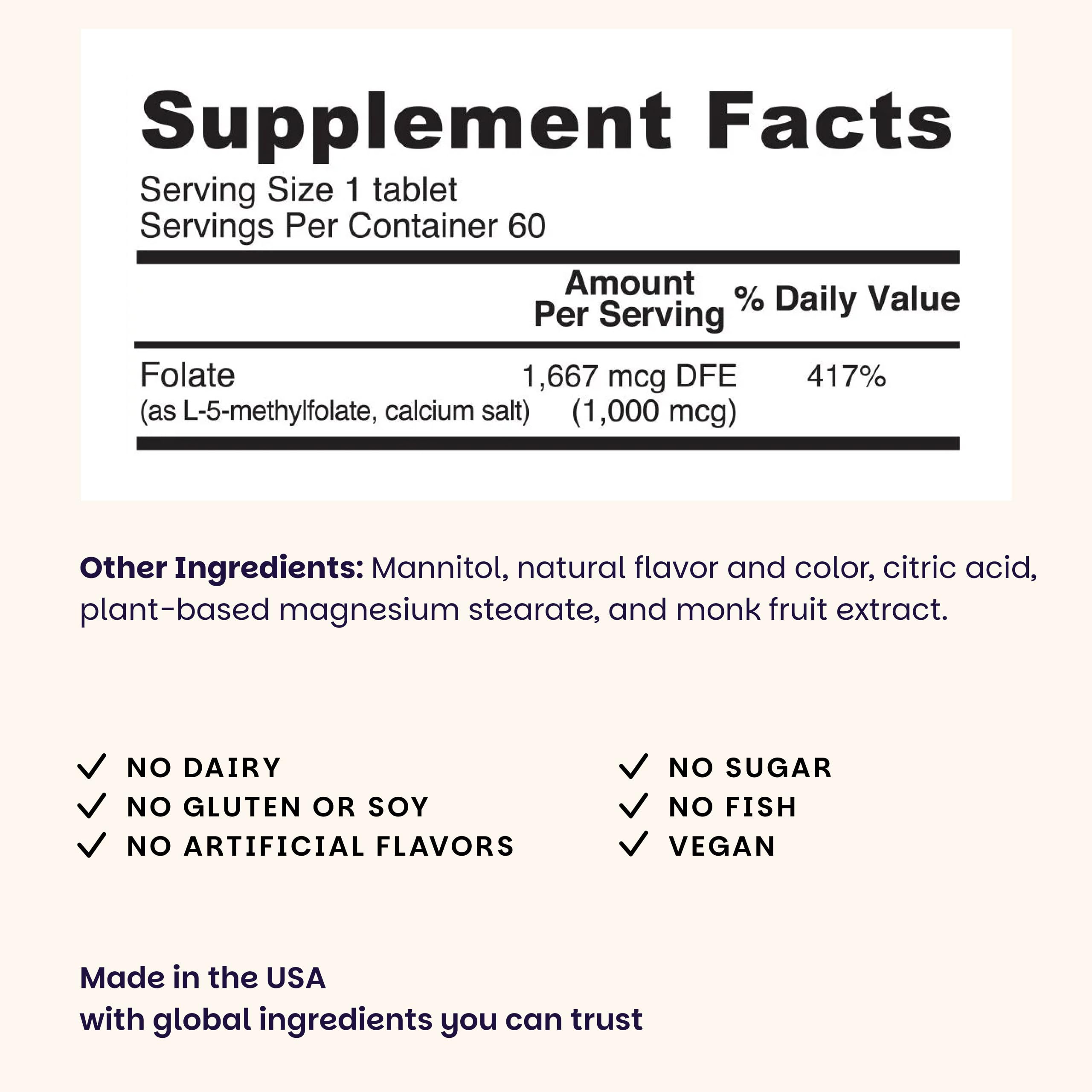 EZ Melts Folate: formulation L-5-MTHF facilement absorbable par l’organisme.