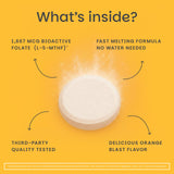 EZ Melts Folate: comprimé dissolvable rapide prêt à être utilisé.