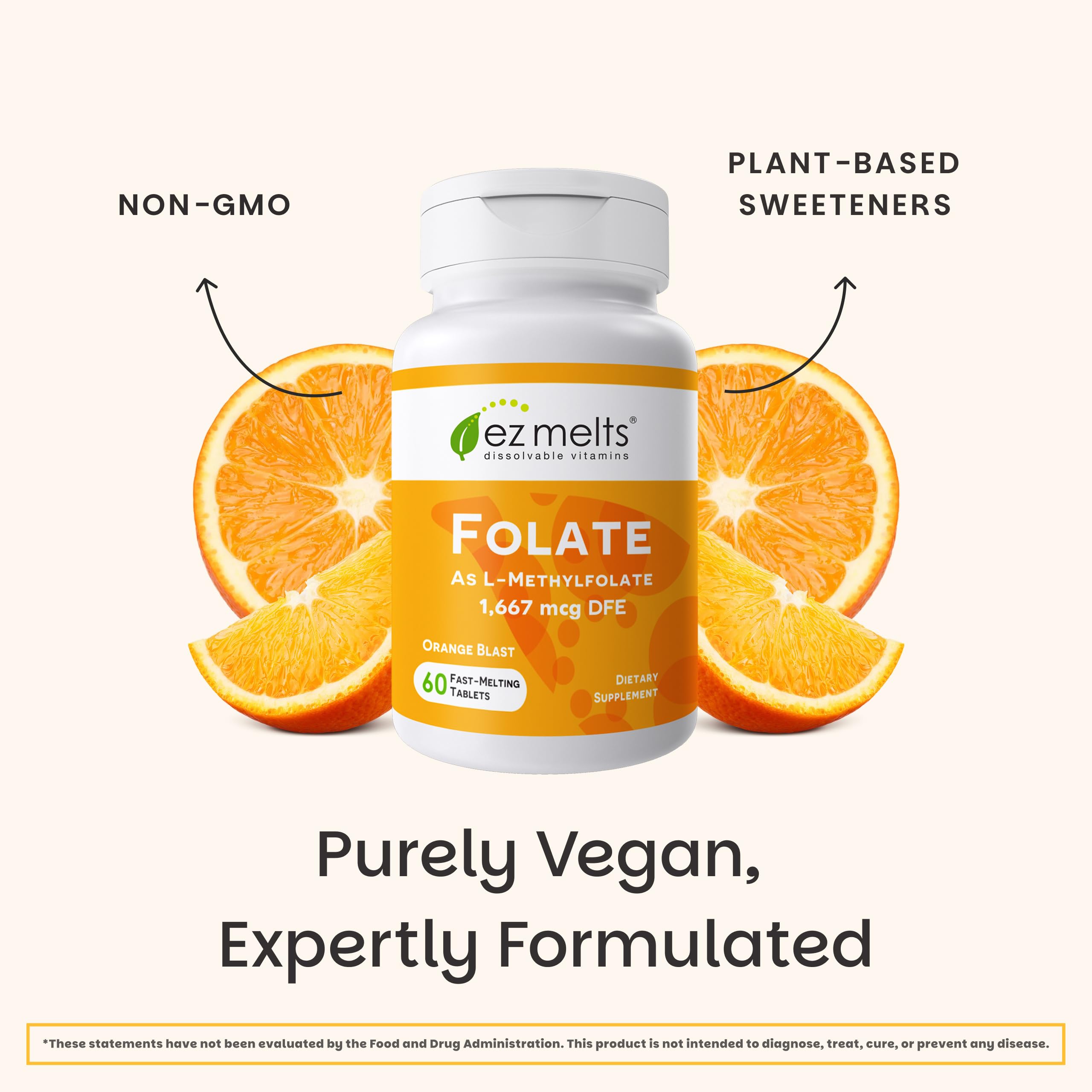 EZ Melts Folate: sans gluten et sans lactose pour les régimes variés.