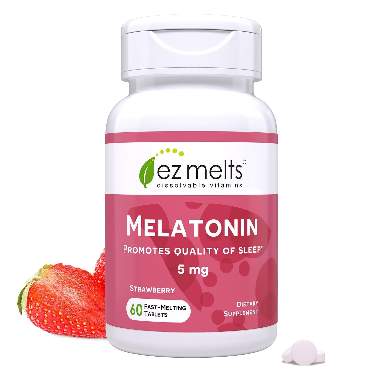 EZ Melts Melatonine, tablette dissolvante à la fraise, favorise un endormissement facile.