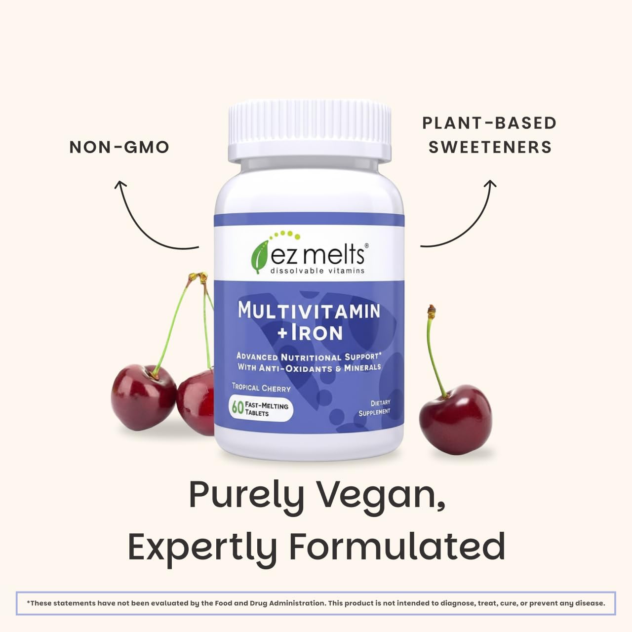 Comprimés vegan sans OGM et additifs dans EZ Melts Fer