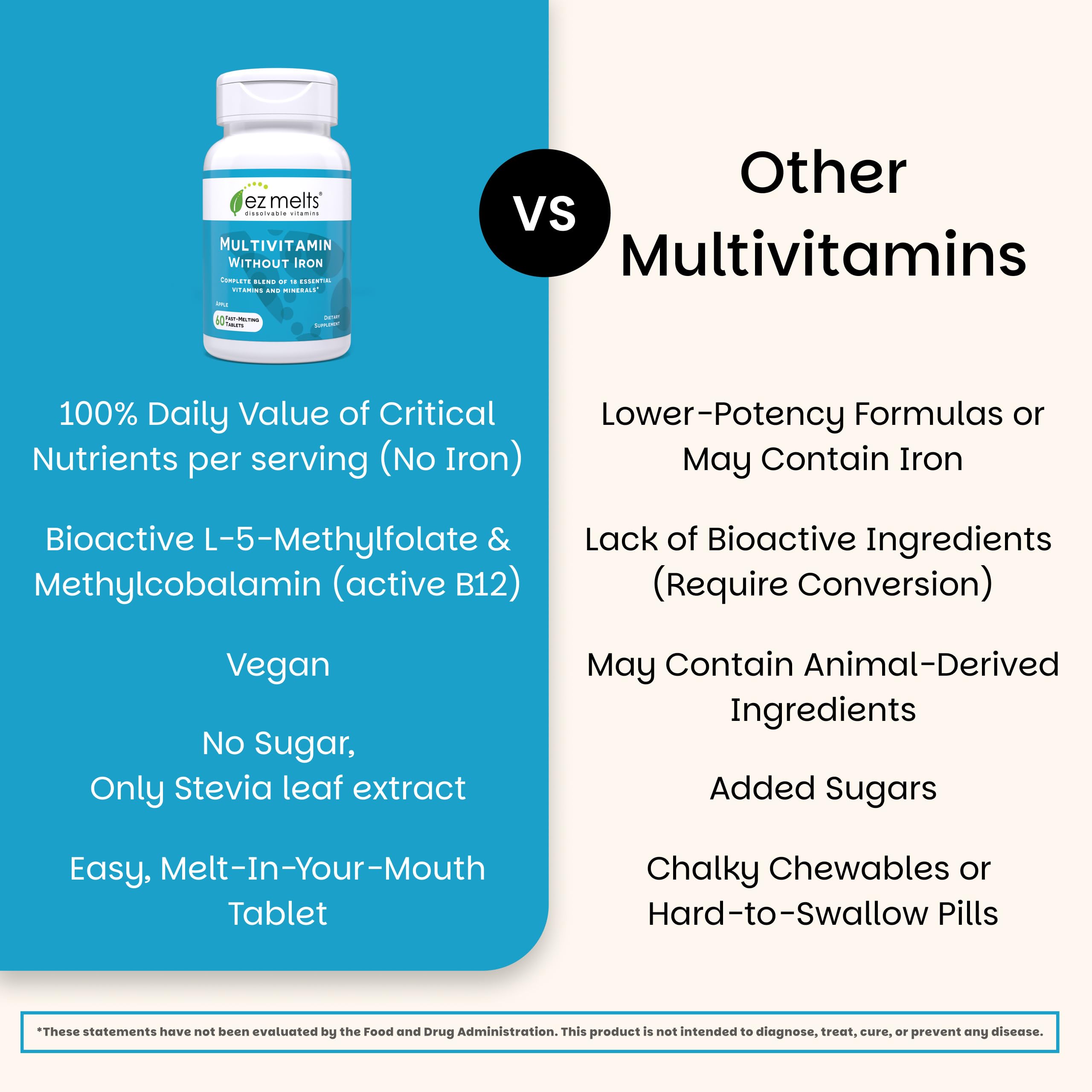 EZ Melts sans OGM vegan: formulation propre sans allergènes courants.