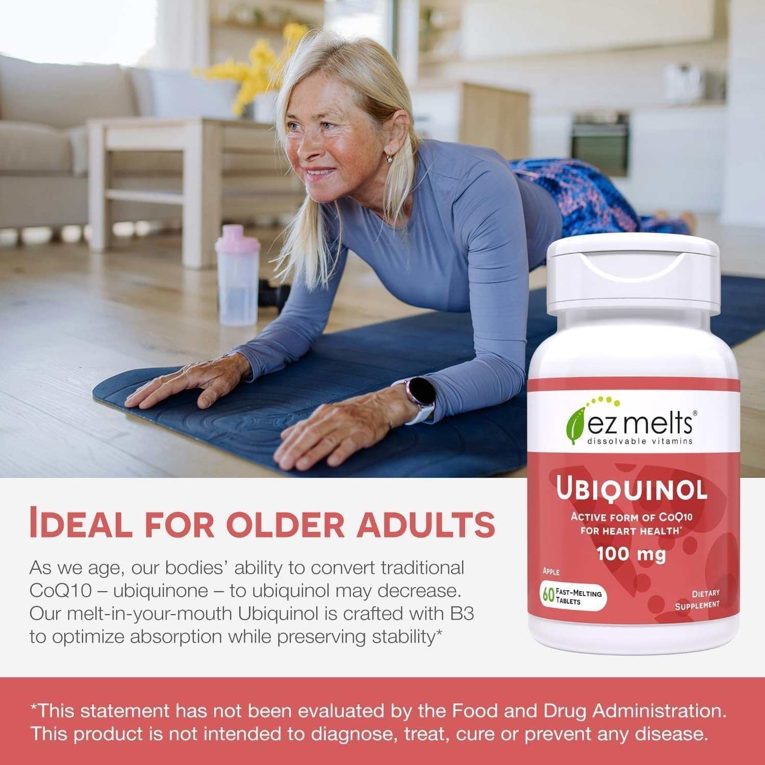 EZ Melts Ubiquinol 100 mg — formule vegan sans OGM et sans arômes artificiels