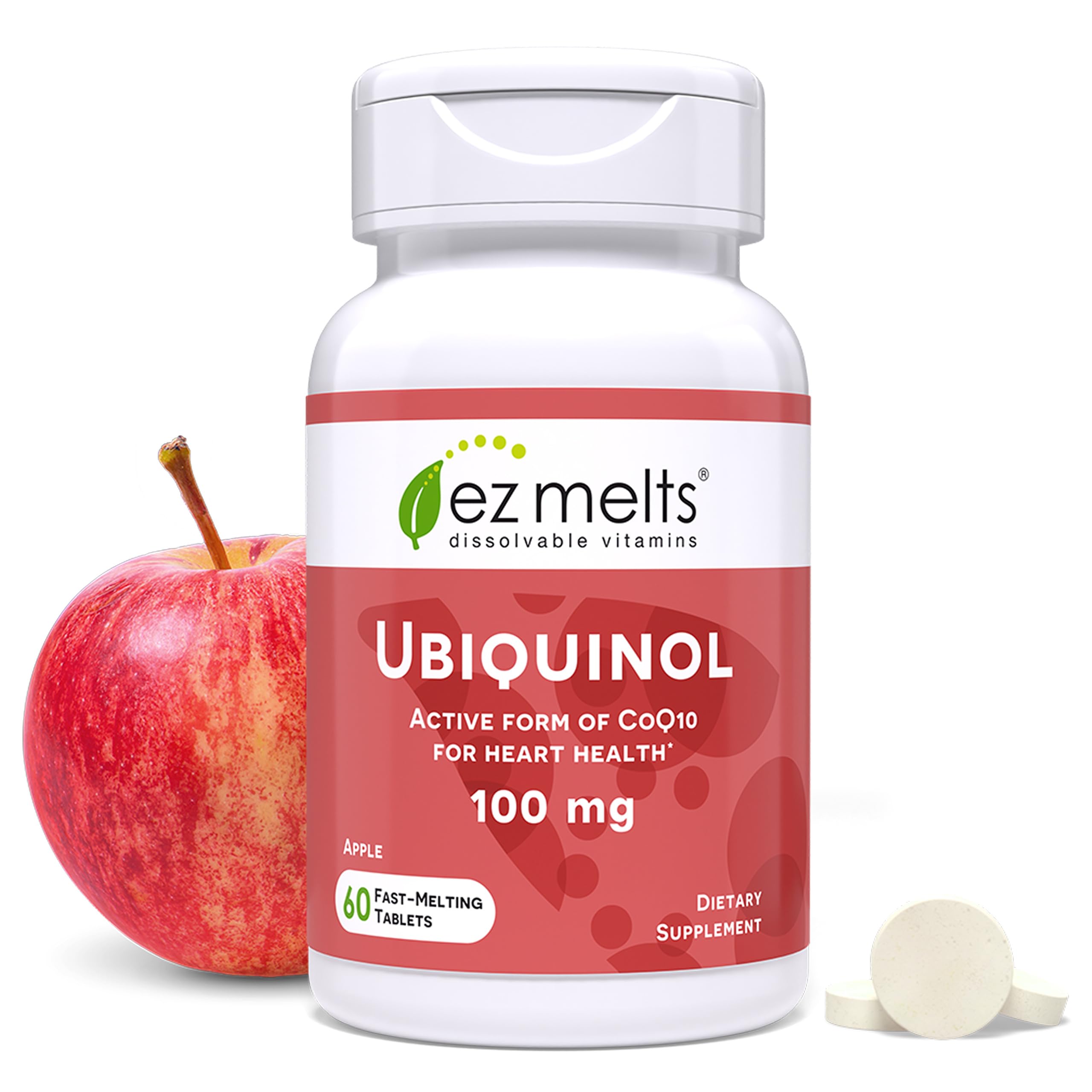 EZ Melts ubiquinol 100 mg – comprimé dissolvable rapide pour absorption facilitée.