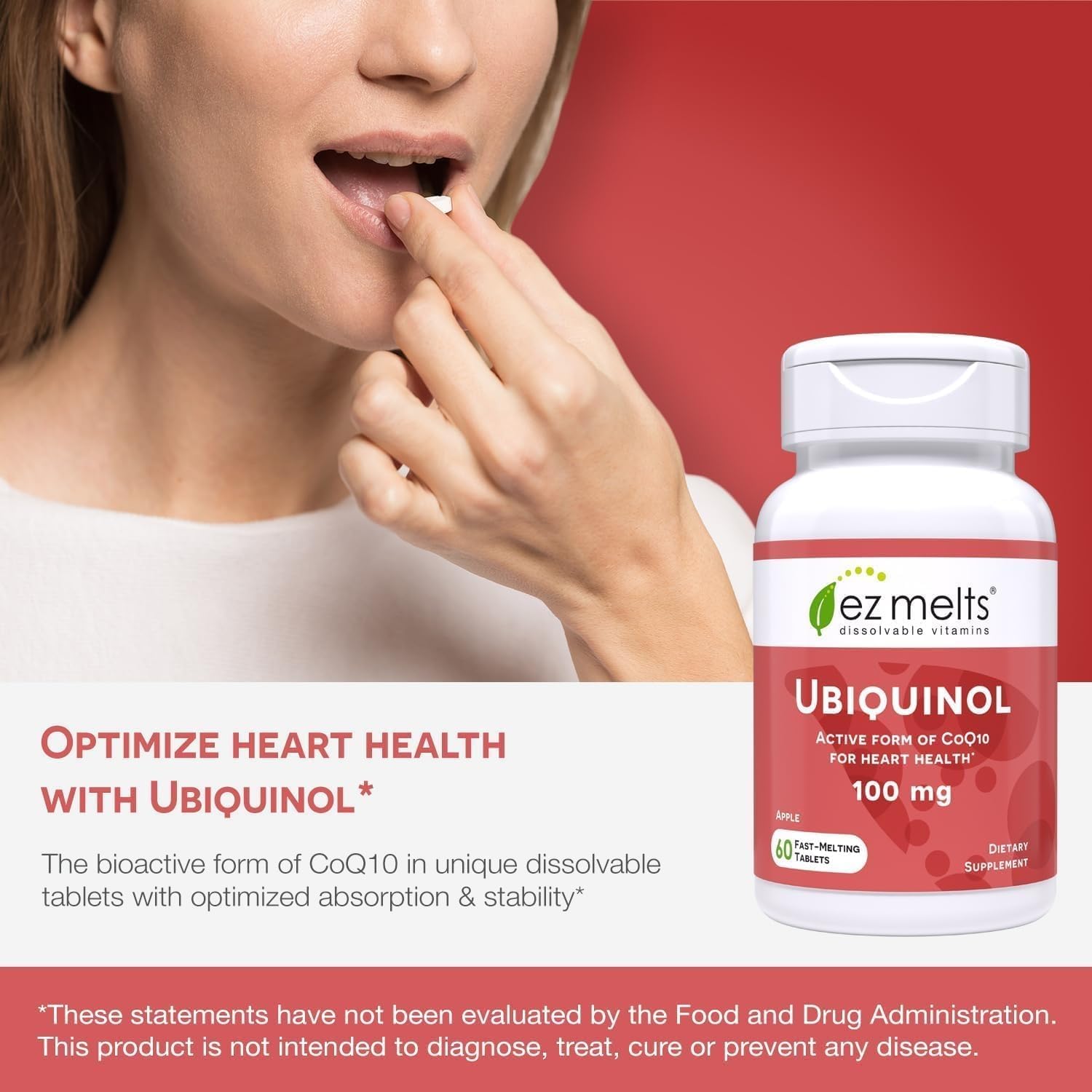 EZ Melts Ubiquinol 100 mg — complément quotidien sans eau pour énergie et bien-être