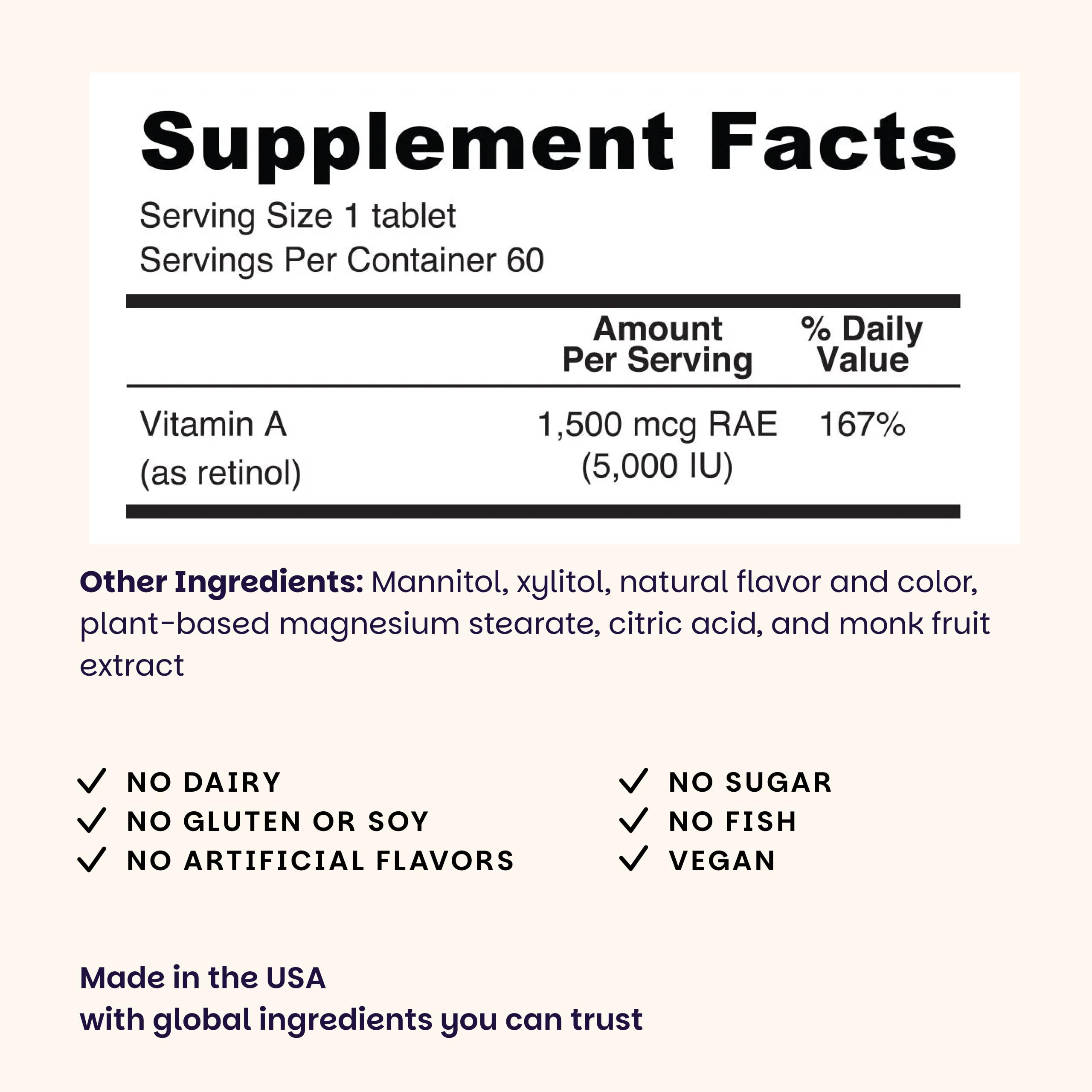 EZ Melts Vitamine A, soin potentiel de la peau grâce à une prise quotidienne agréable.
