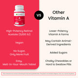 EZ Meltes Vitamine A, formule vegan sans OGM et sans additifs artificiels.