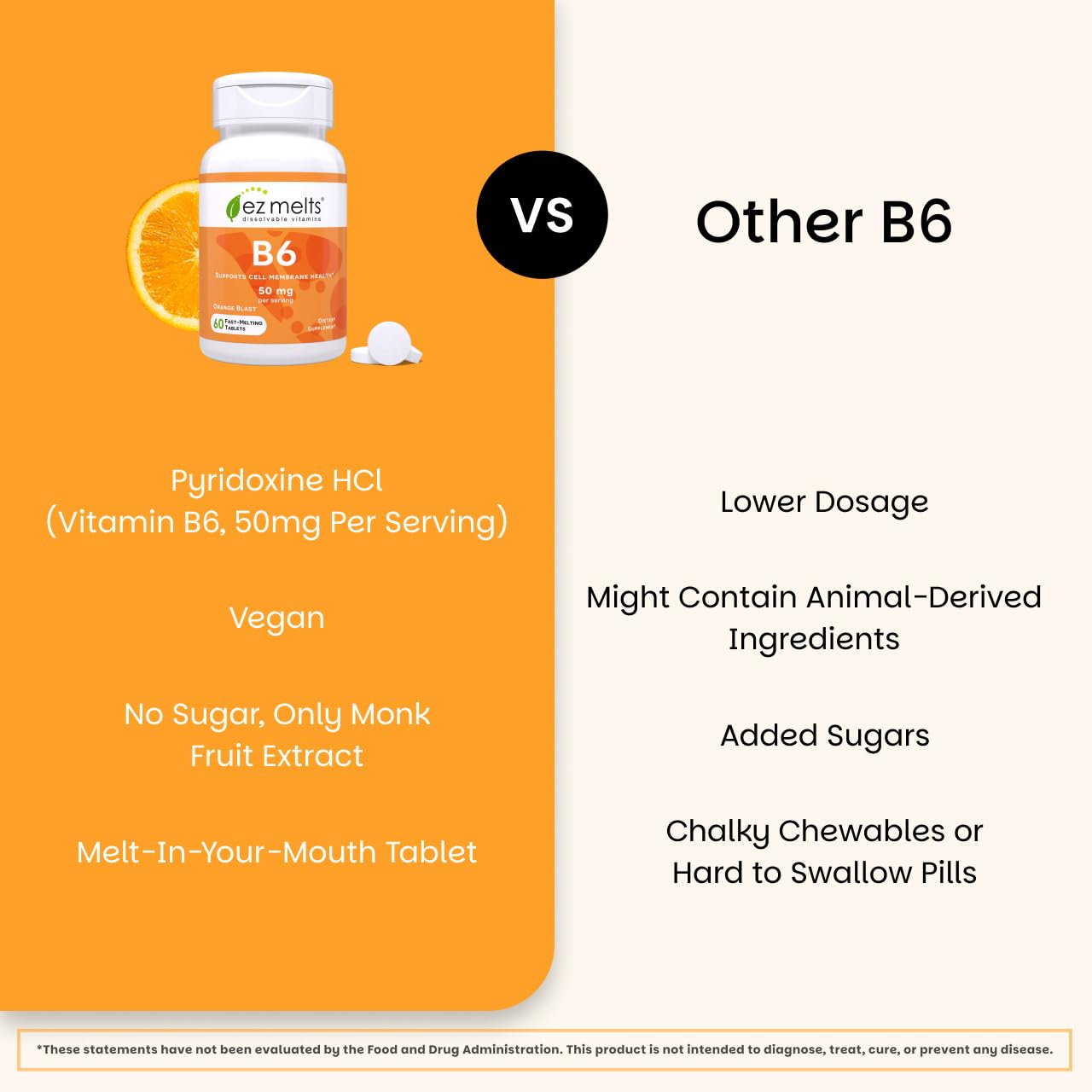 EZ Melts Vitamin B6 cerveau-concentration favorise clarté et performance mentale.