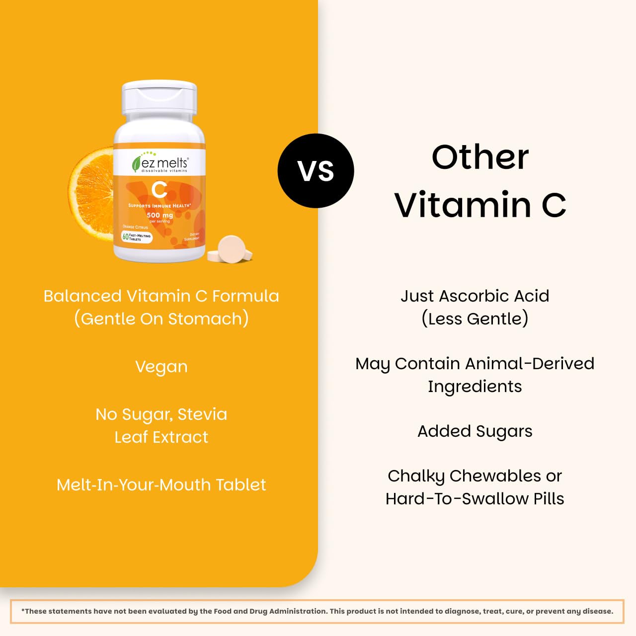 Formule vegan et sans OGM EZ Melts Vitamine C.