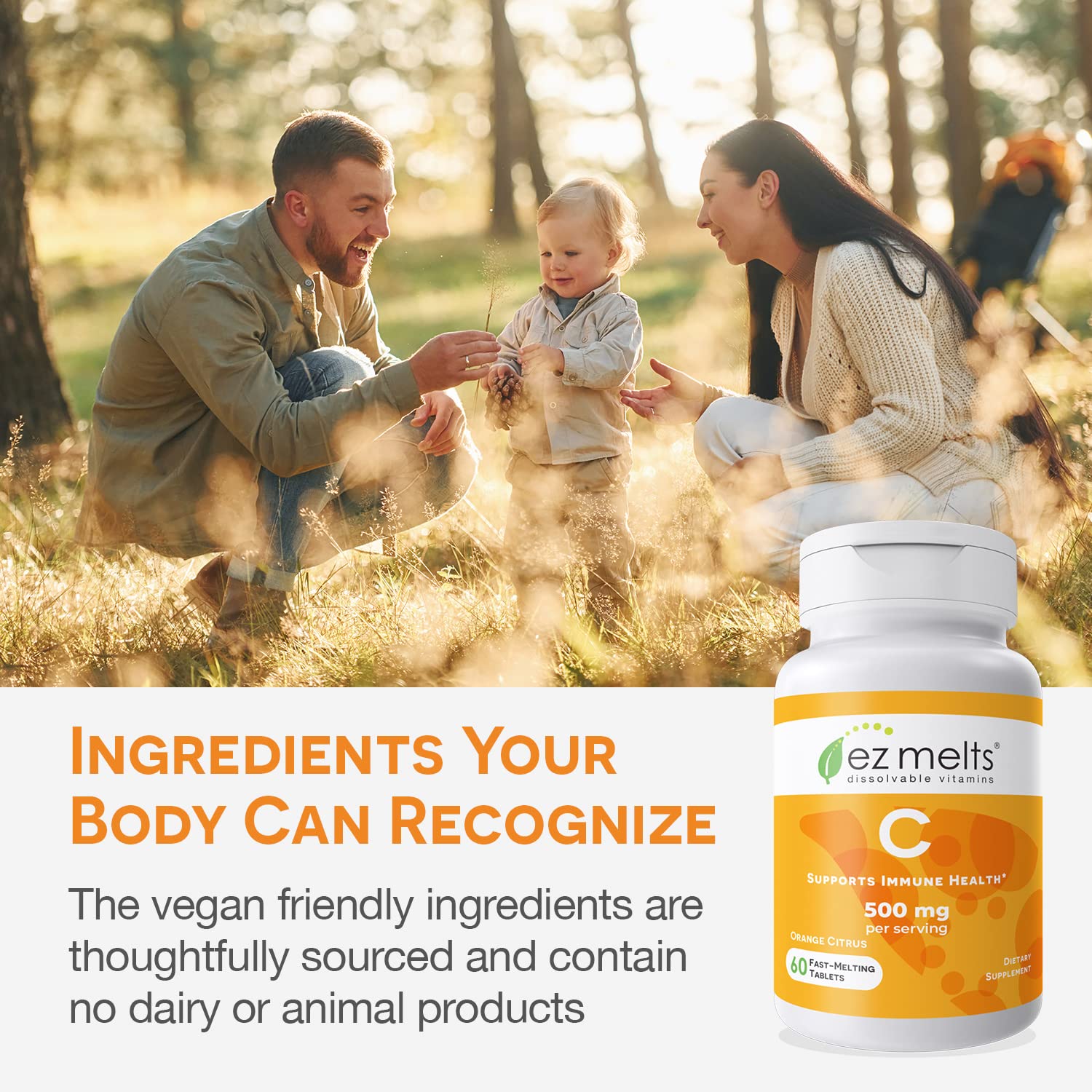 EZ Melts Vitamin C – goût orange citron agréable pour prise quotidienne.