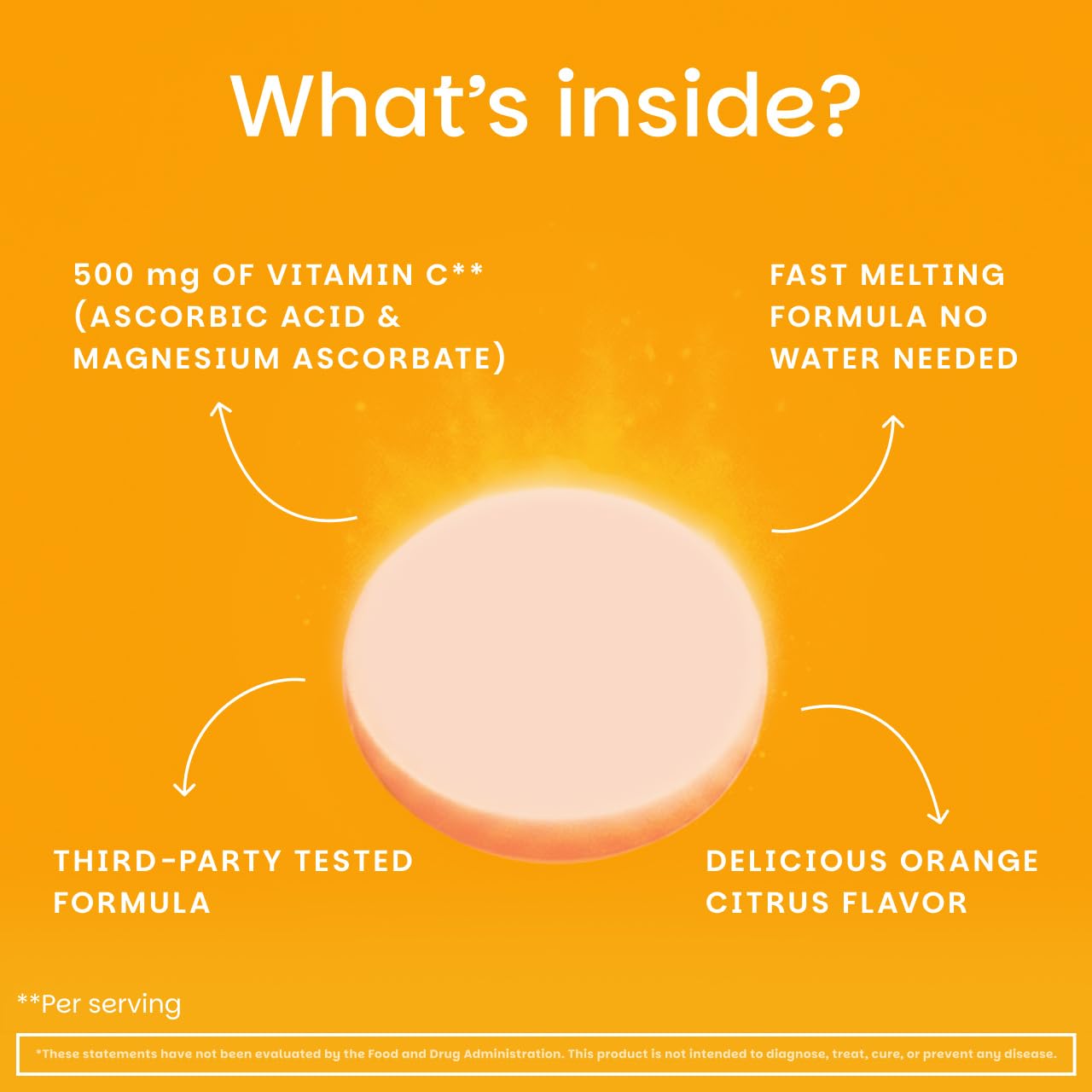 Goût orange citrus de EZ Melts Vitamine C pour une expérience agréable.