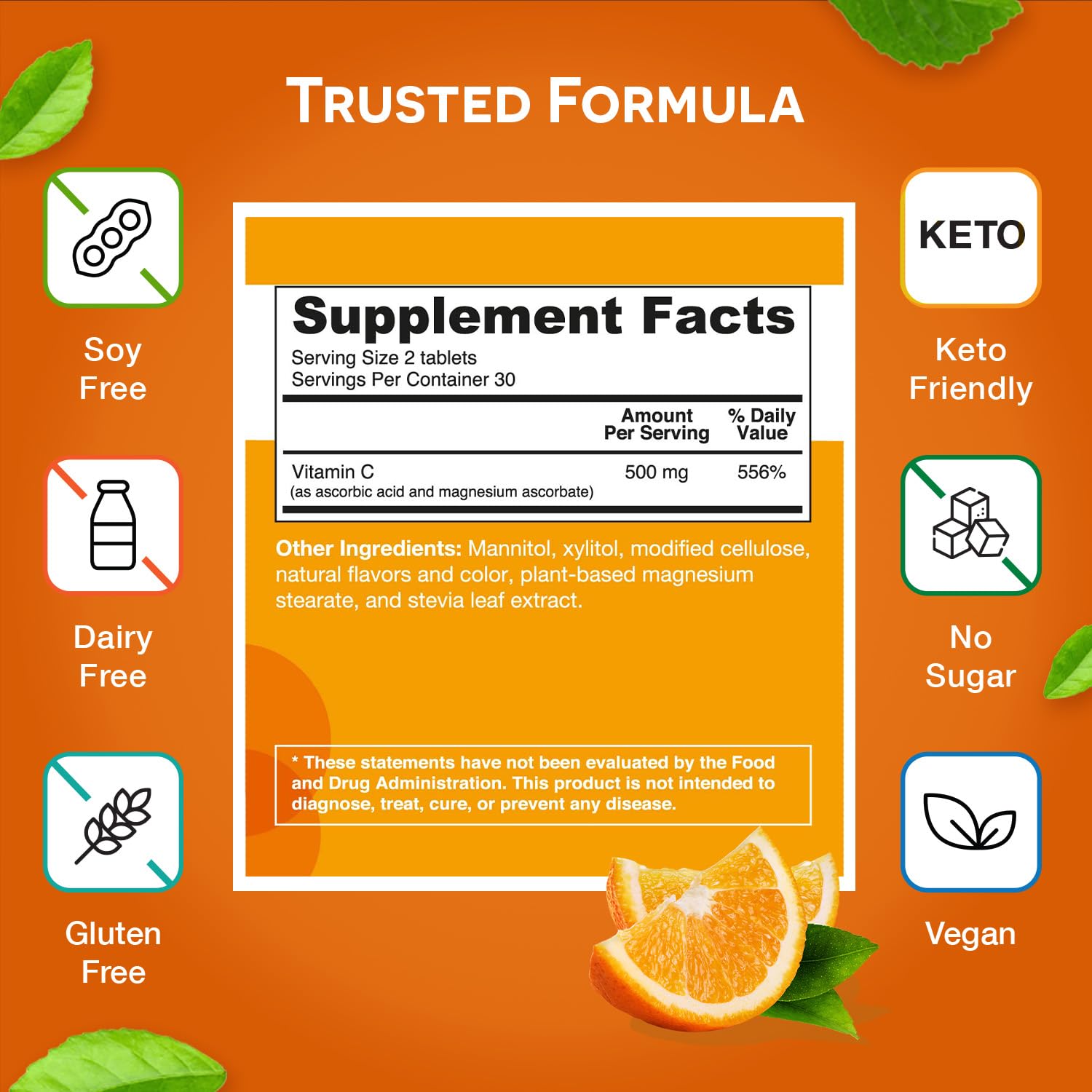 EZ Melts Vitamin C – sans arômes artificiels et sans OGM.