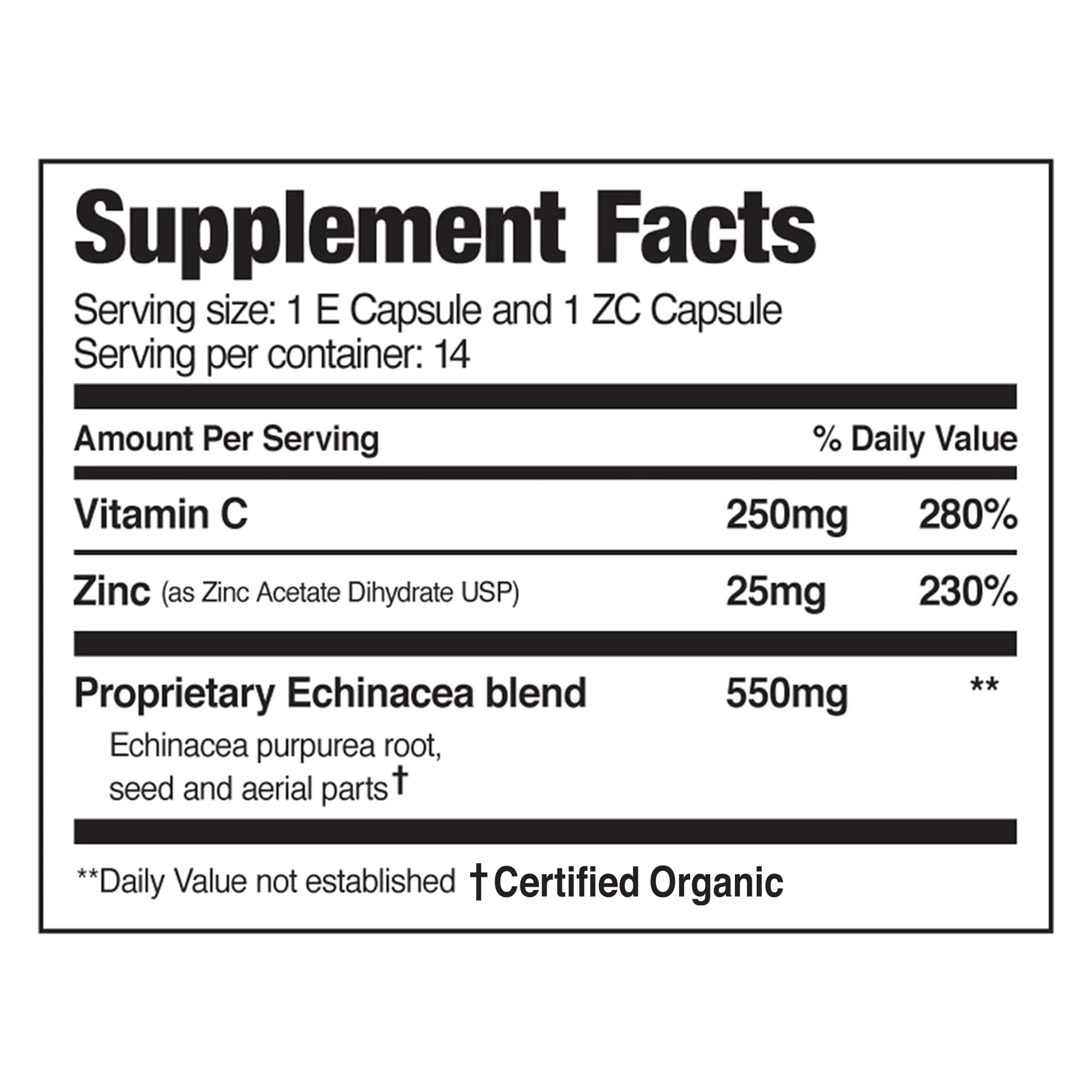 EZC Pak—ingrédients échinacea, zinc et vitamine C pour un soutien immunitaire réfléchi.