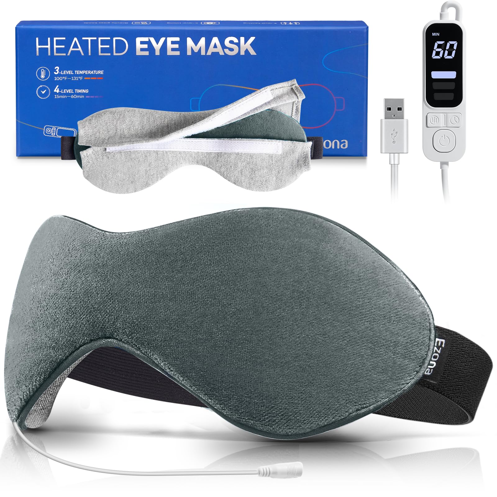 Ezona masque yeux chauffant, vue générale, chaleur douce pour détente oculaire.