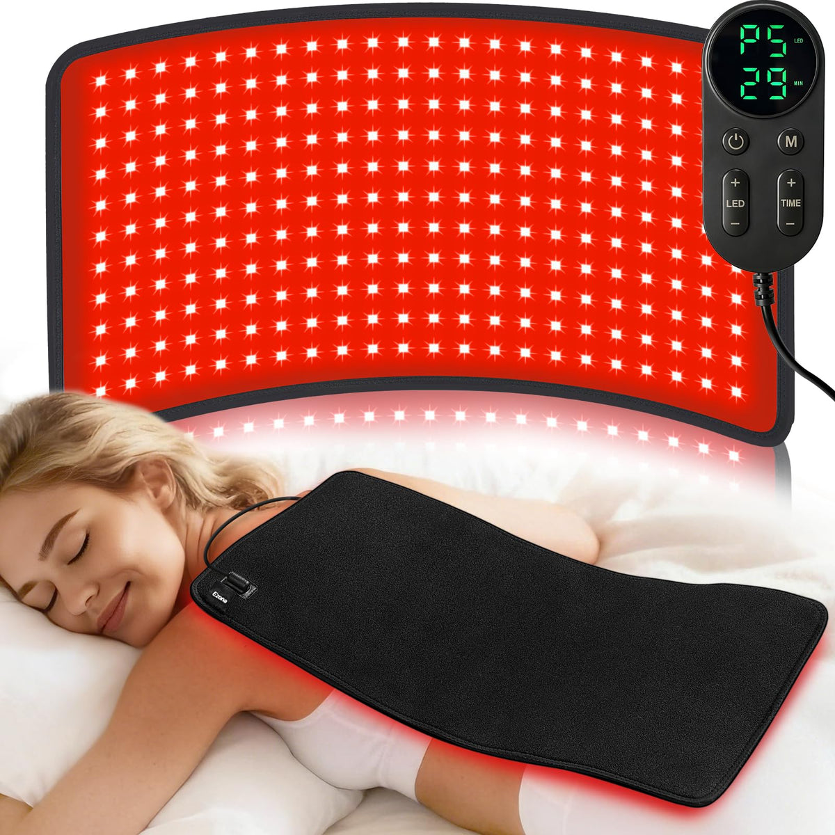 Ezona tapis thérapie lumière rouge 24x12, dos et épaules, détente potentielle.