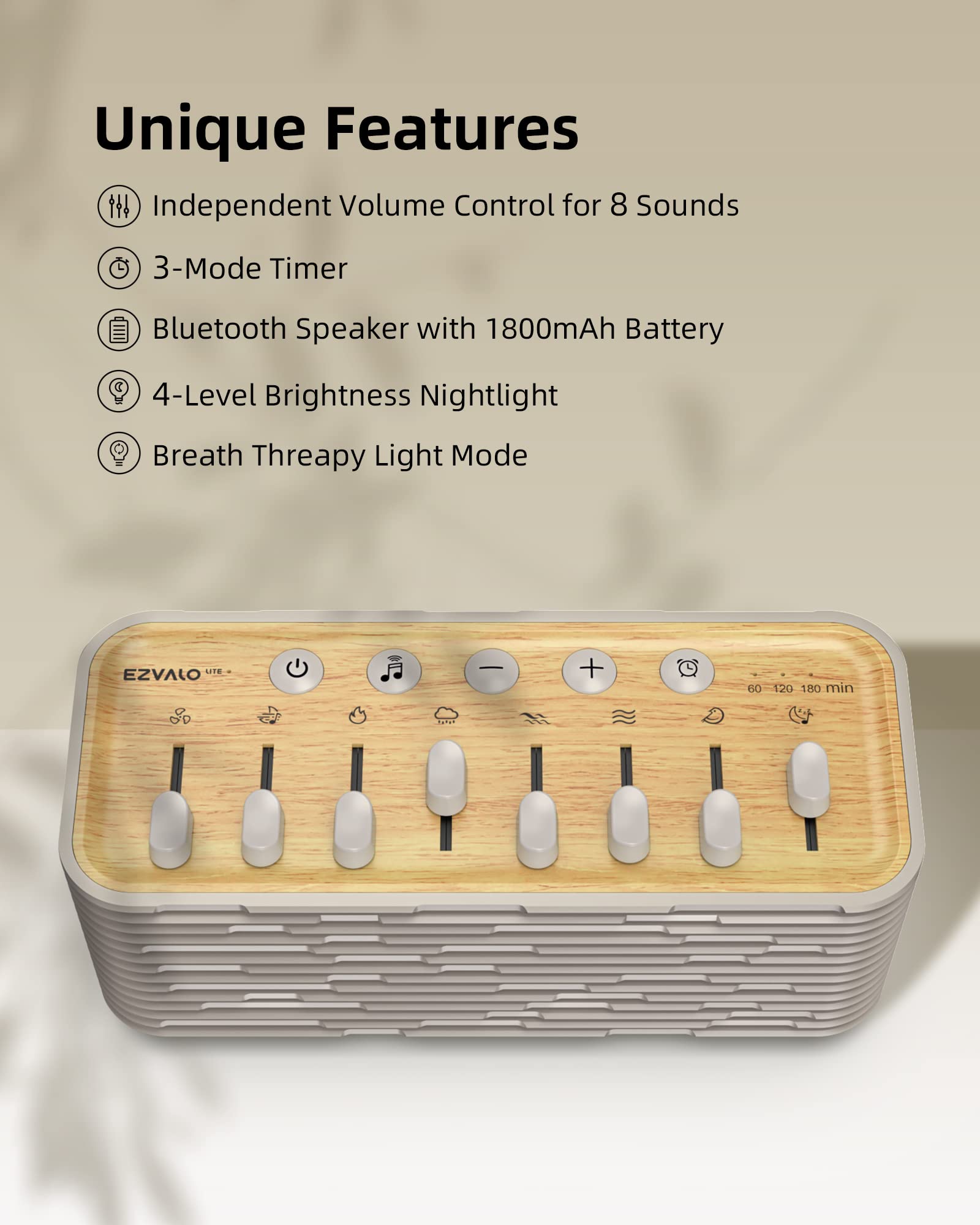 EZVALO Lite, autonomie 1800mAh idéale pour les voyages.