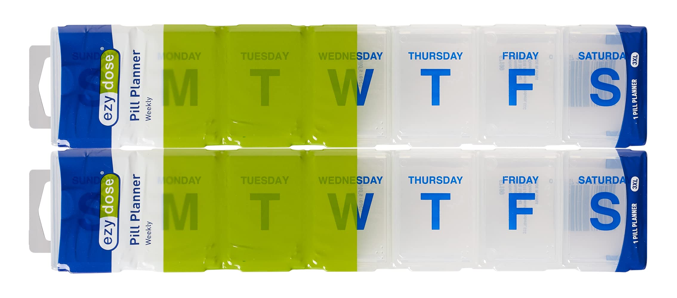 Boîte EZY DOSE 3XL Jumbo transparente montrant les pilules à venir