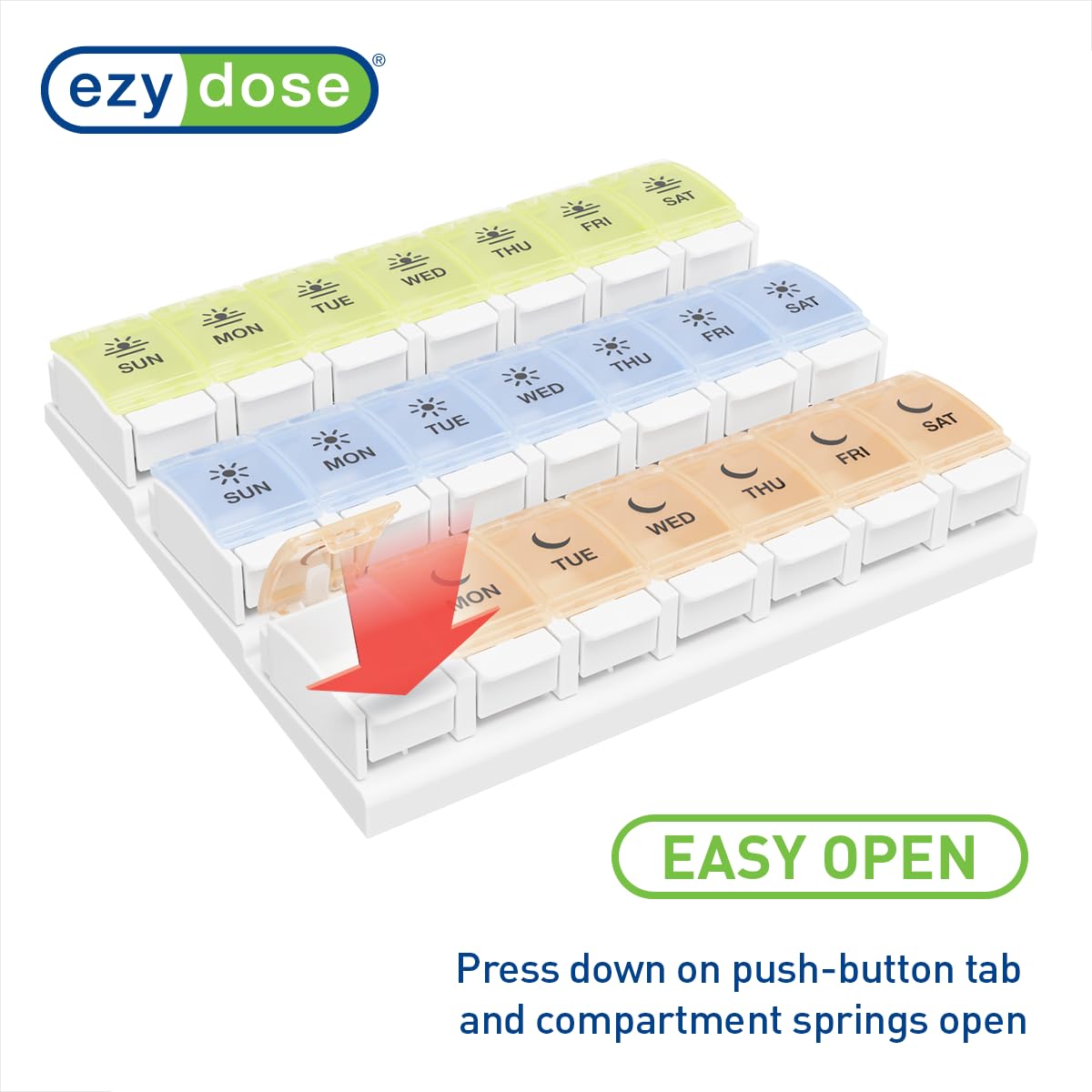 Capacité EZY DOSE jusqu'à 30 comprimés pour vitamines et médicaments.