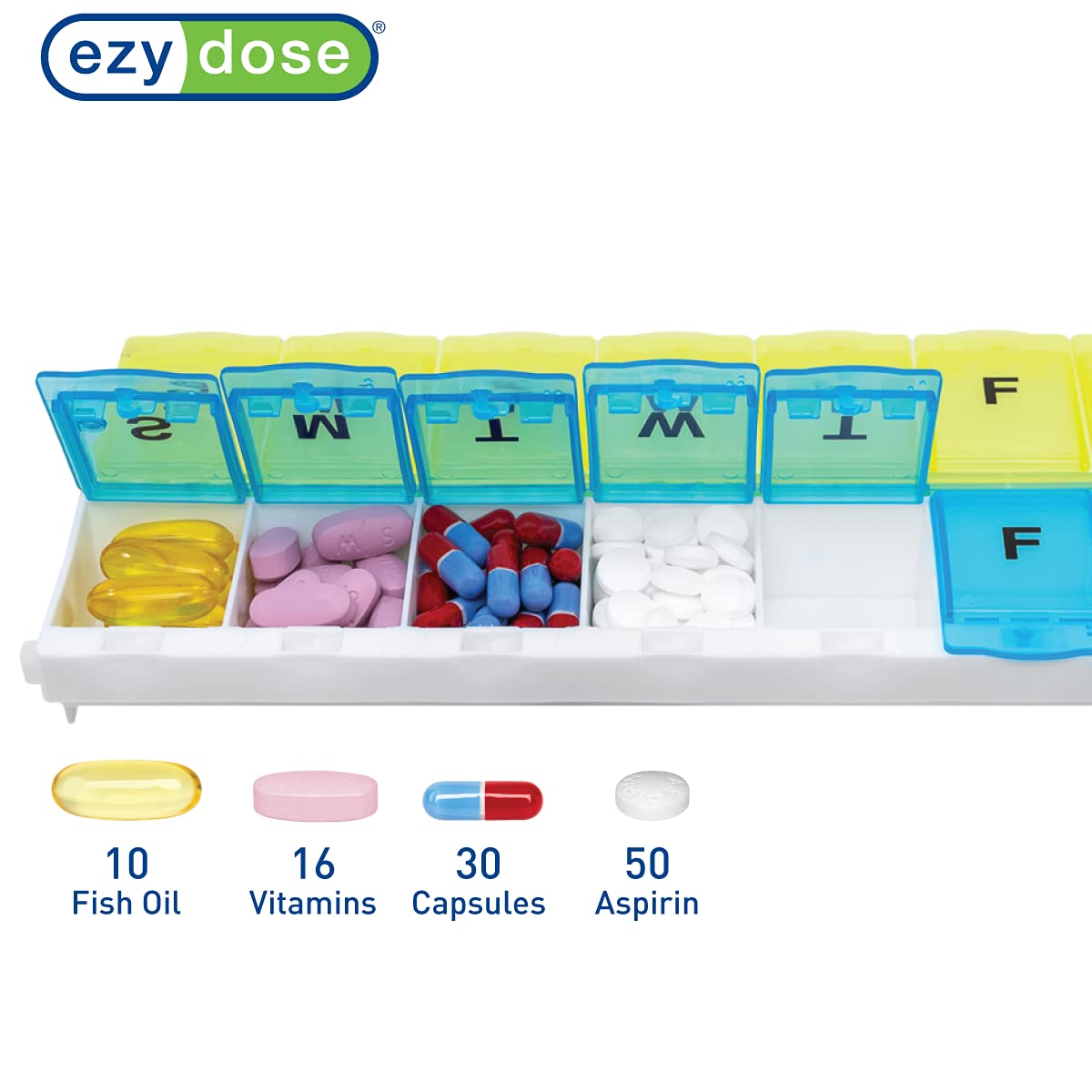 EZY DOSE capacité extra-large pour pilules volumineuses et compléments.