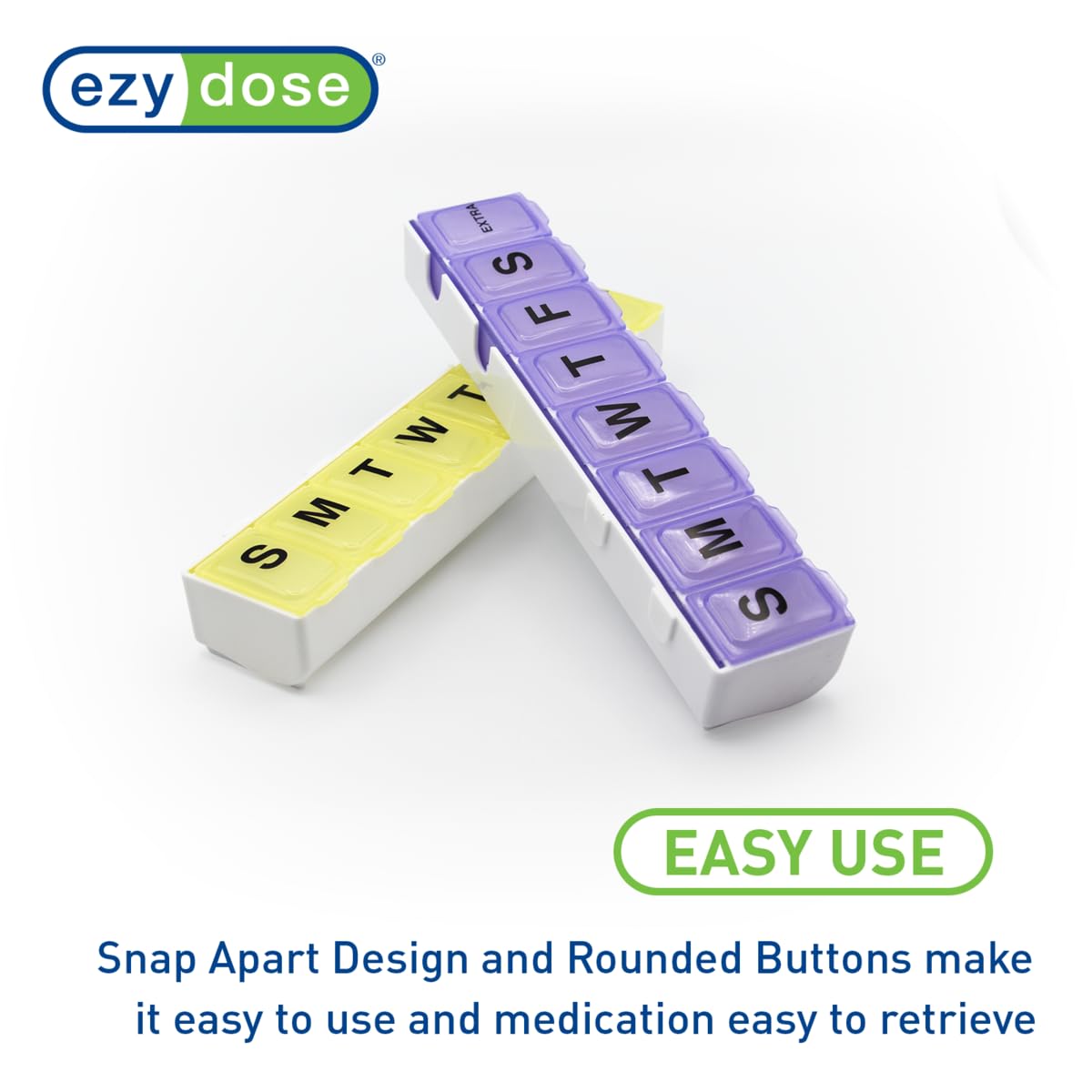 EZY DOSE compartiments supplémentaires pour rangement des vitamines ou suppléments en cas de besoin.
