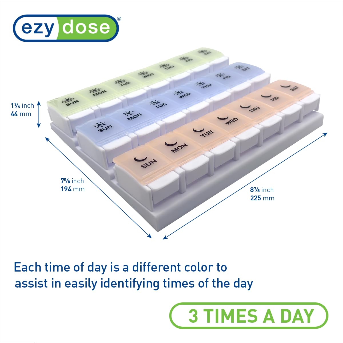 Couvercles arc-en-ciel pastel EZY DOSE facilitant la distinction des moments.