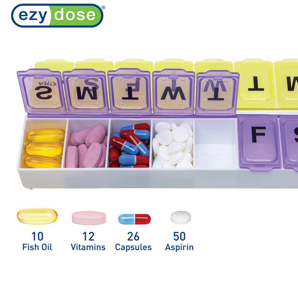 EZY DOSE design portable et compact, idéal pour transporter vos pilules lors des déplacements.