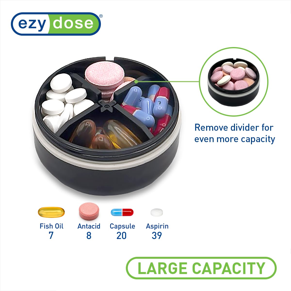 EZY DOSE Dispensateur glissant: accès rapide pour pilules au quotidien.
