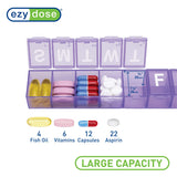 EZY DOSE Grands compartiments pilules: espace généreux pour vos médicaments.