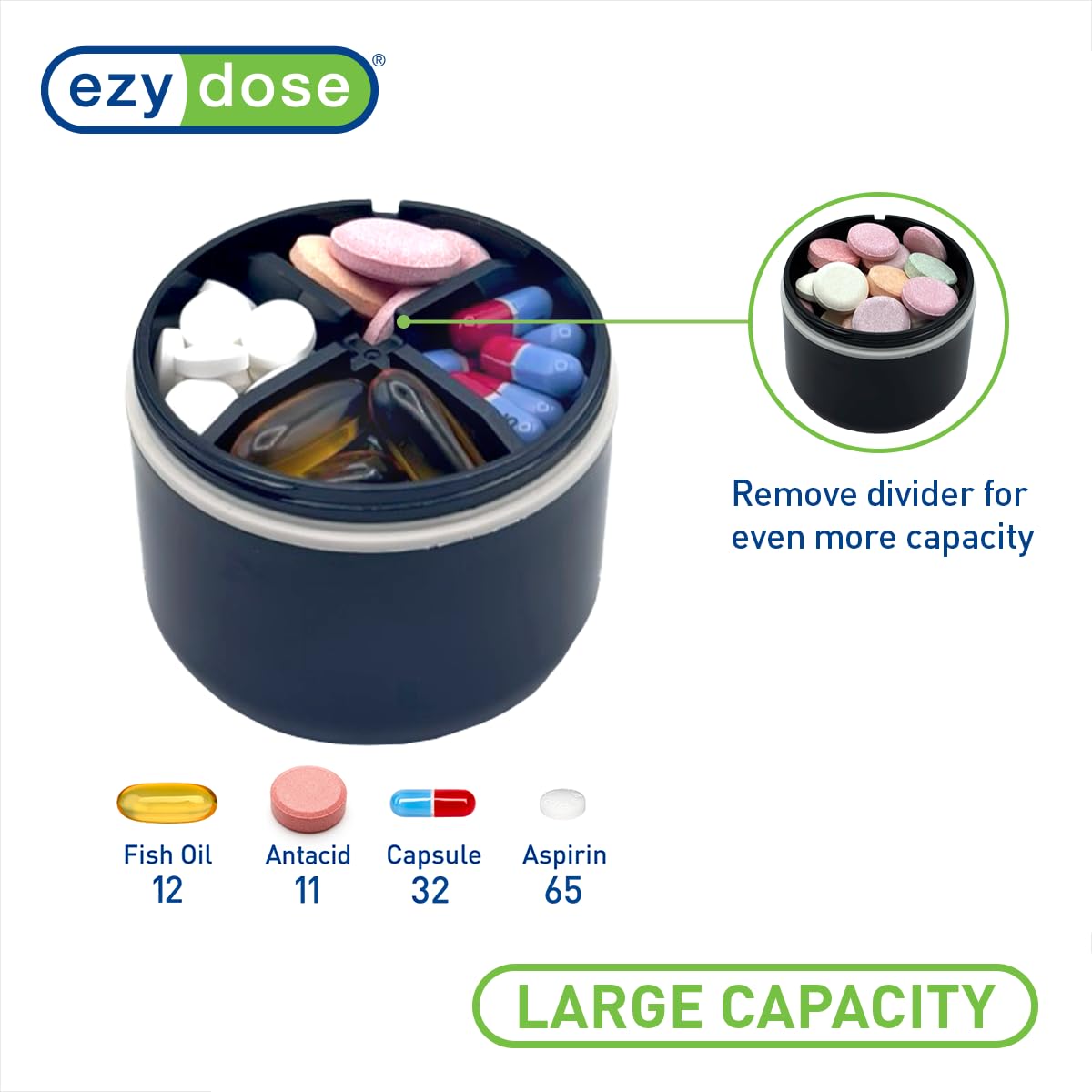 EZY DOSE Mini montre le design anti melange évitant les mélanges de pilules en déplacement.