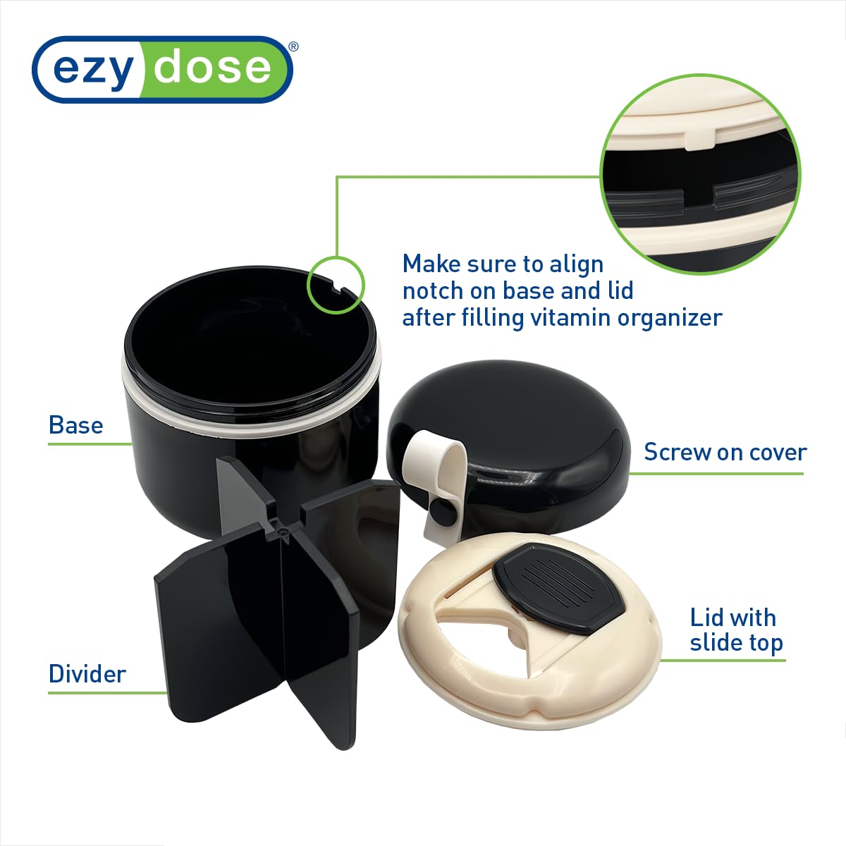 EZY DOSE Mini compact et portable idéal pour voyager et prendre des compléments.