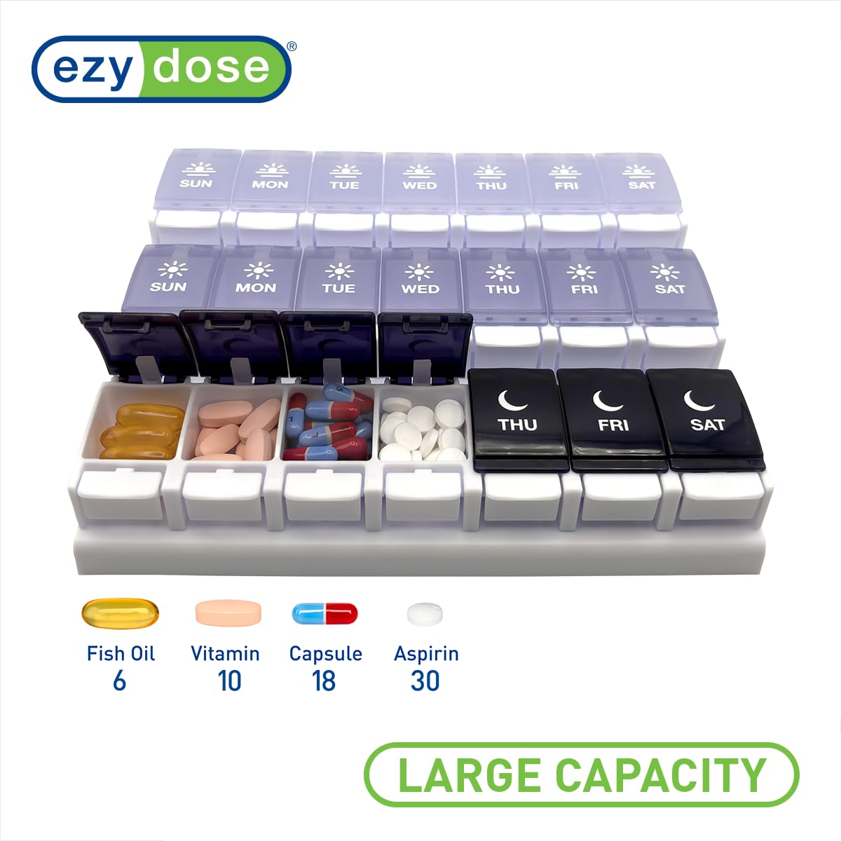 EZY DOSE: bouton-poussoir facilitant l'accès du matin.