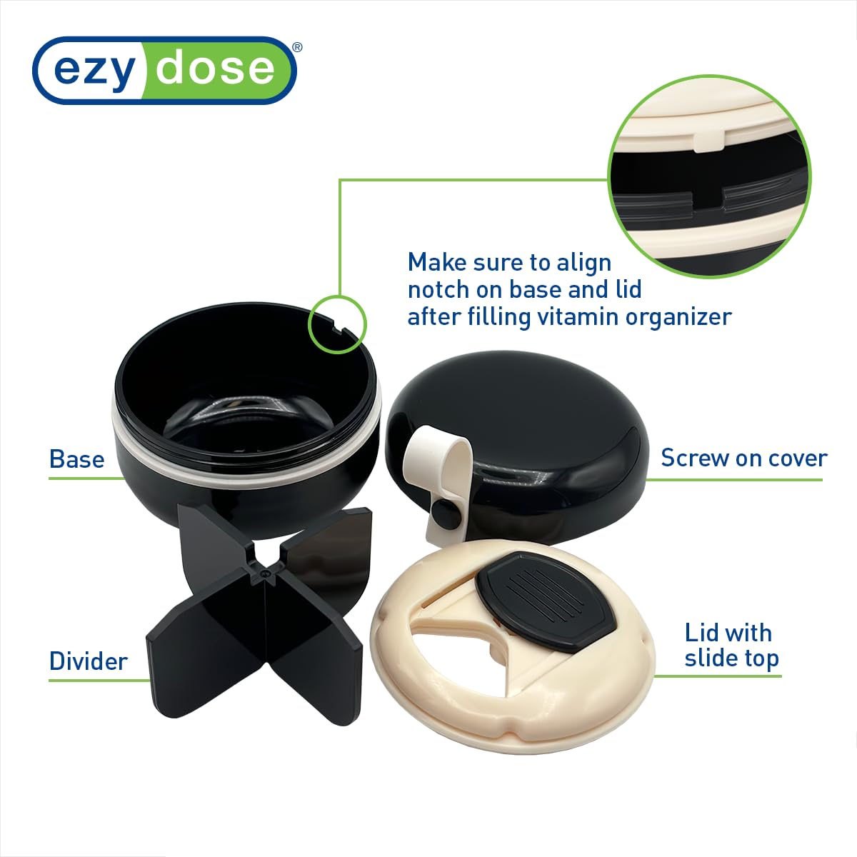 EZY DOSE Quatre compartiments: organisation quotidienne fiable.