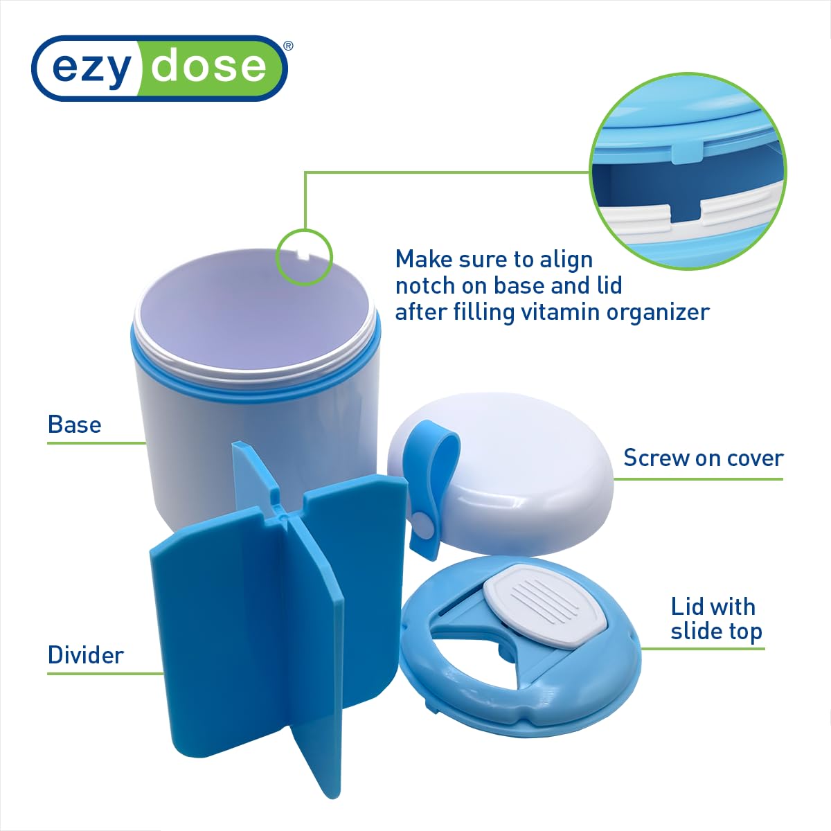 EZY DOSE Quatre Compartiments: séparation claire et prise en main facile.