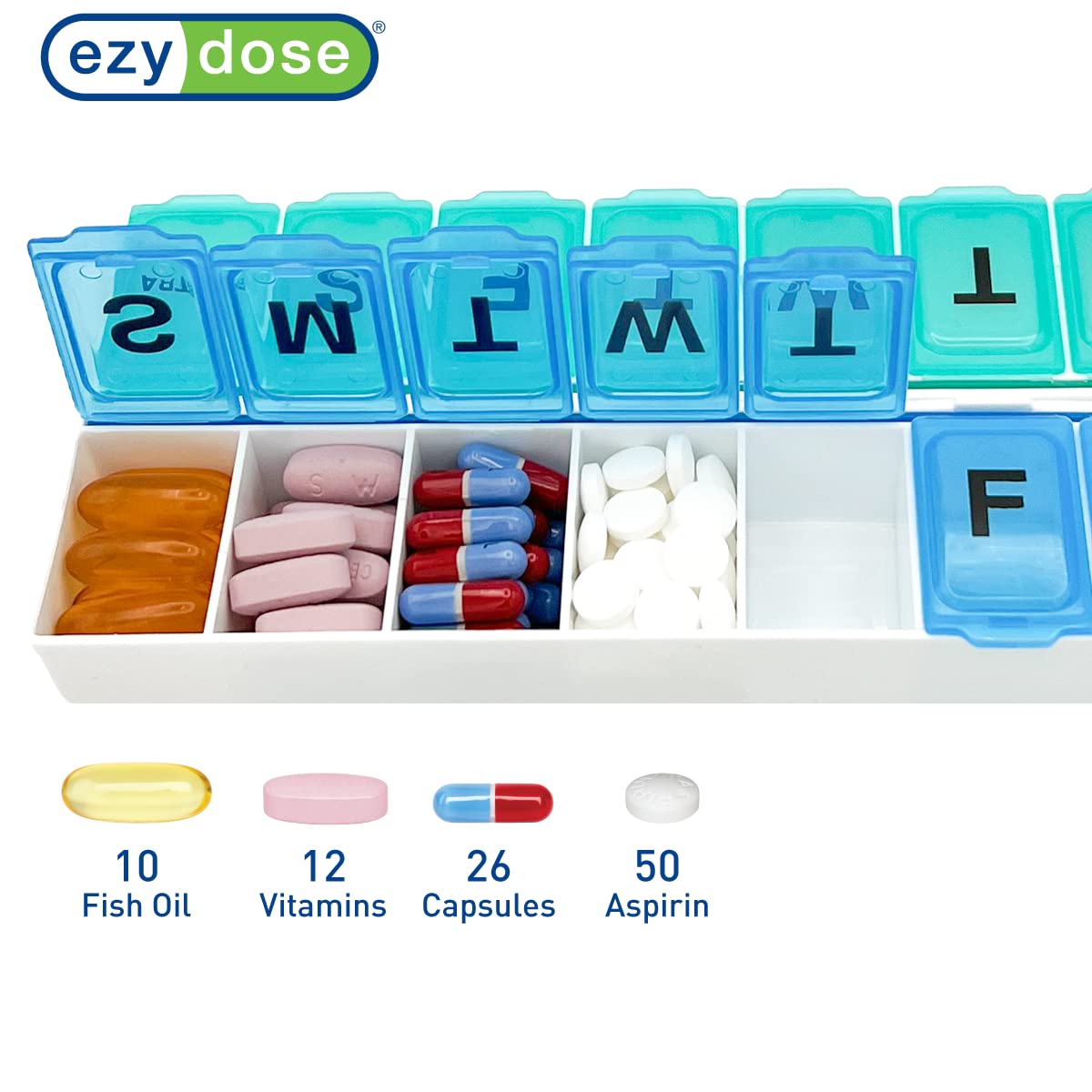 Ezy Dose avec rangements supplémentaires pour médicaments ou suppléments
