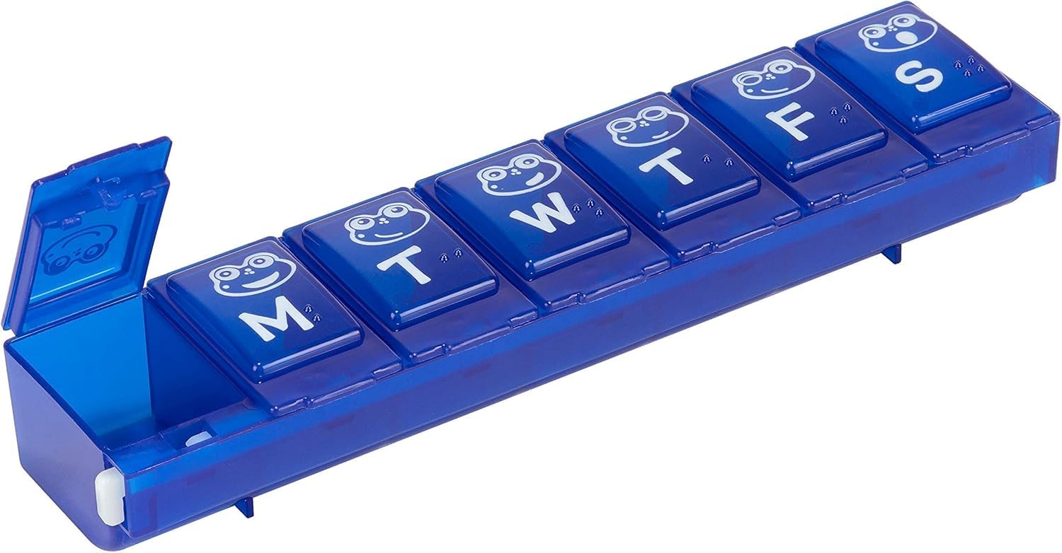 Boîte hebdomadaire EZY DOSE pour enfants, organise les pilules de la semaine.