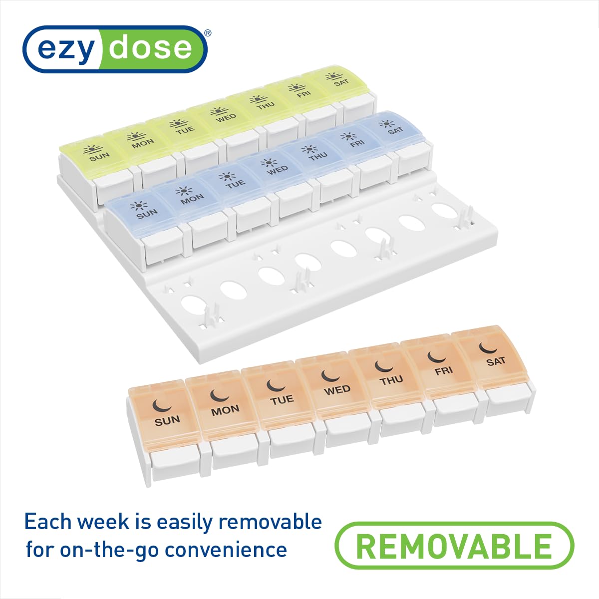 Tiroir amovible EZY DOSE pour voyager sans encombre.