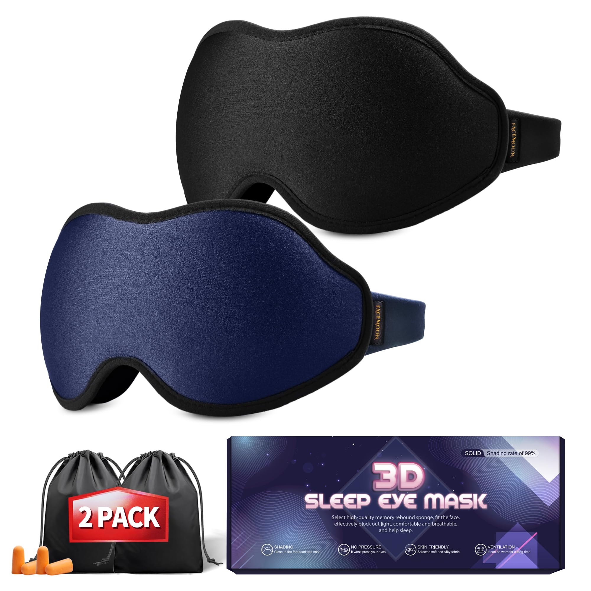 FACEMOON masque sommeil 3D contour – bloque lumière efficacement pour une nuit sombre.