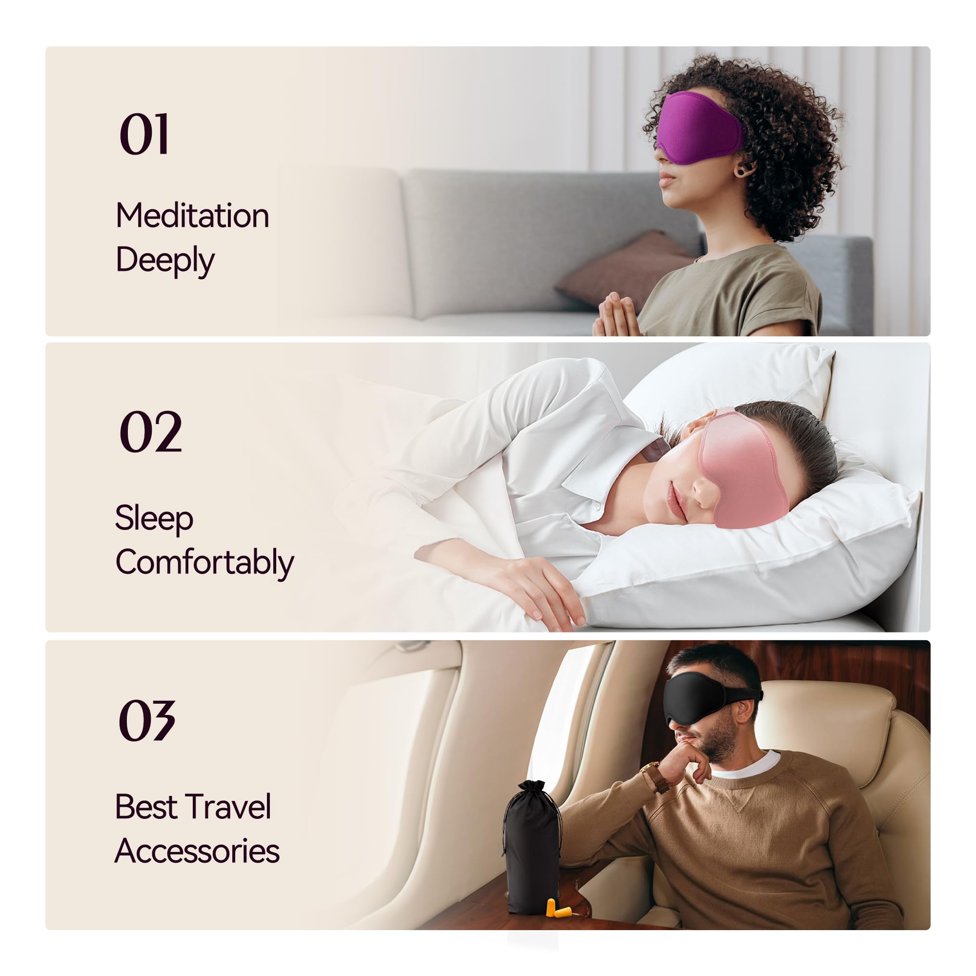 FACEMOON masque sommeil étui inclus – rangement pratique lors du voyage.