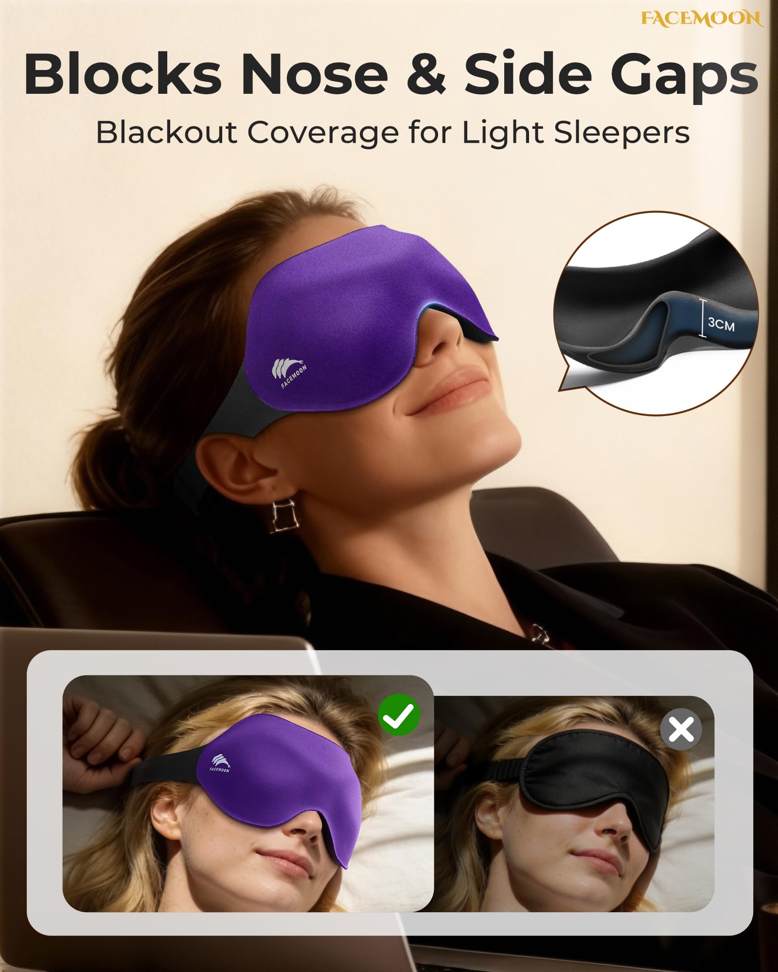 FACEMOON masque-noir-total: obscurité totale pour un sommeil profond.