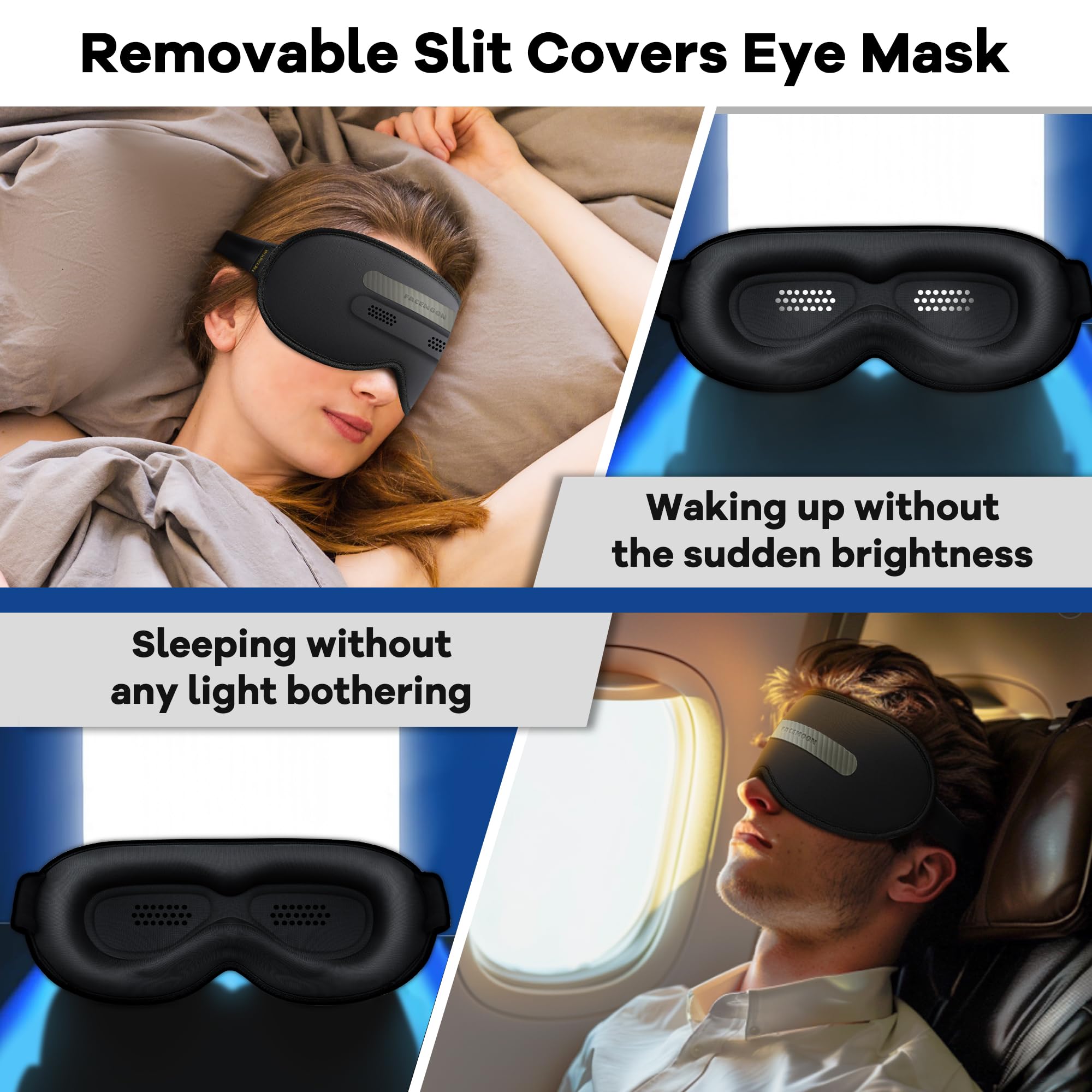 FACEMOON masque yeux 3D obscurité totale avec bande ajustable.