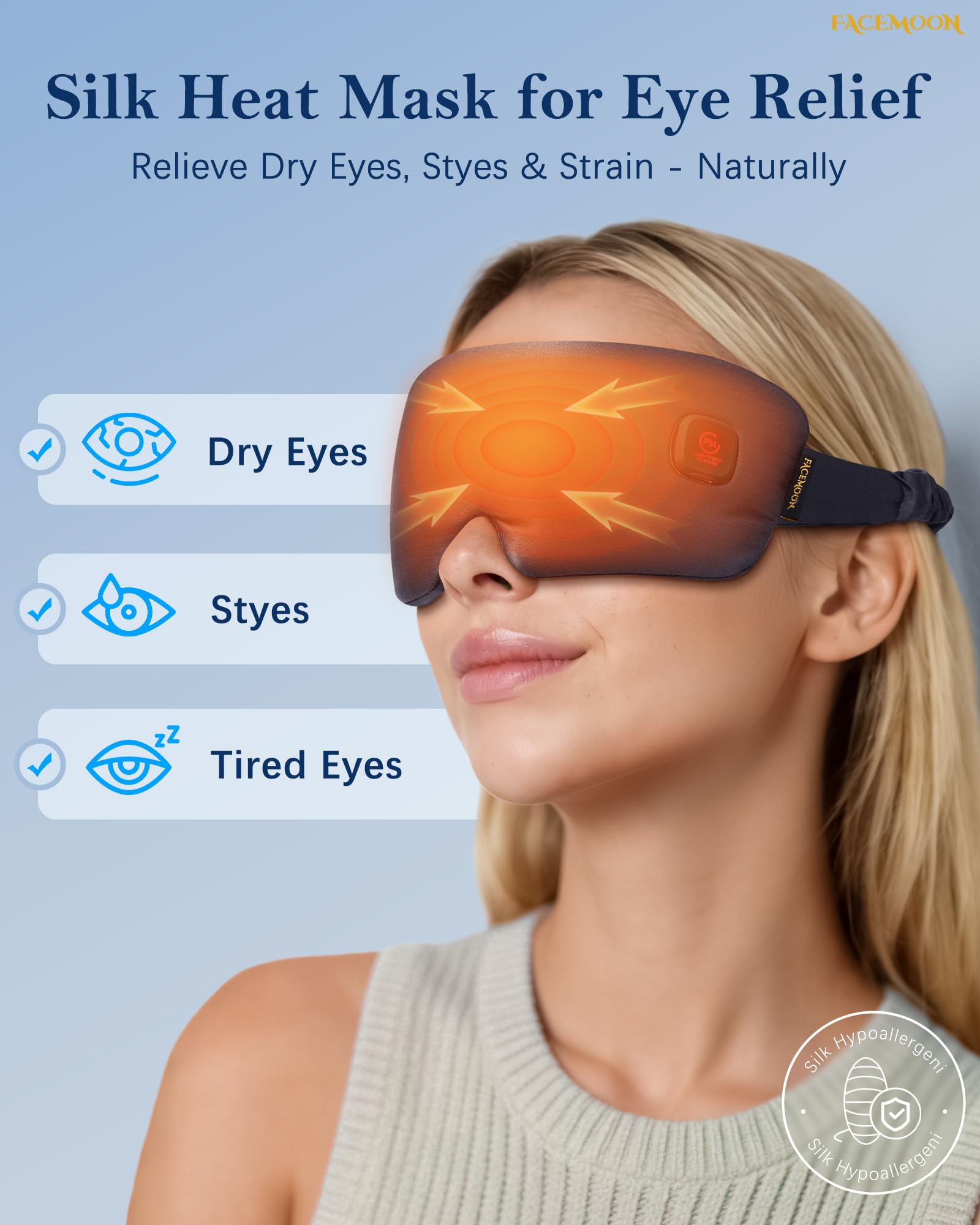 FACEMOON Masque yeux amovible lavable, pratique et hygiénique pour un entretien facile.