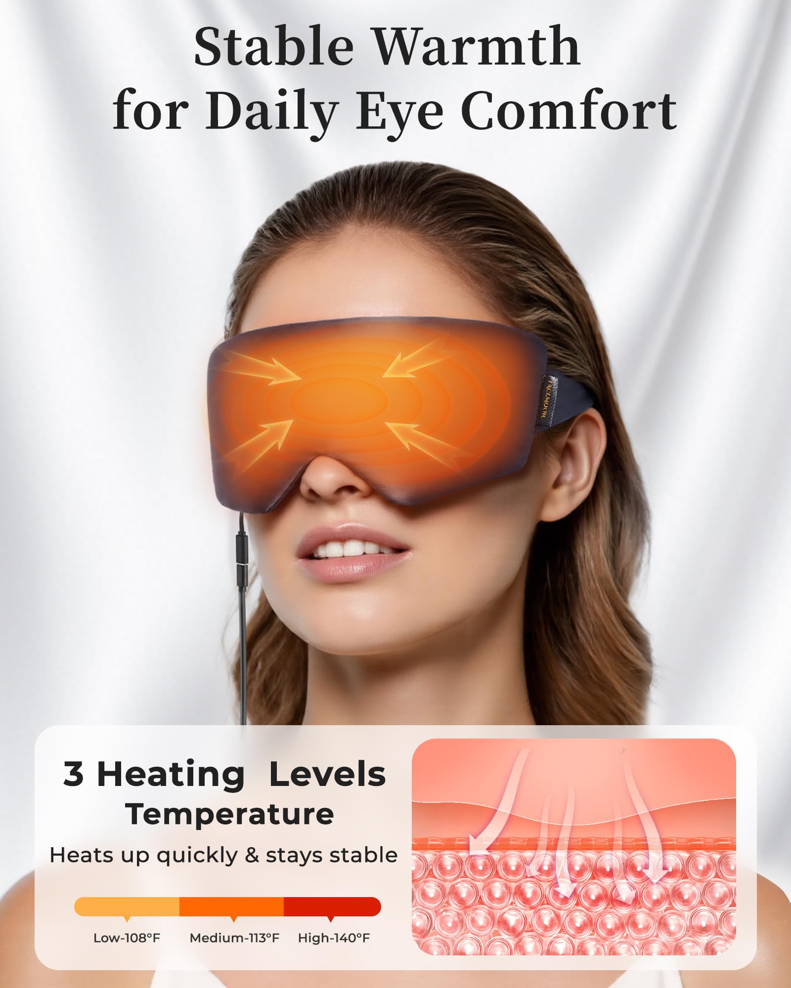 FACEMOON Masque yeux chauffant, confort soyeux et respiration naturelle.