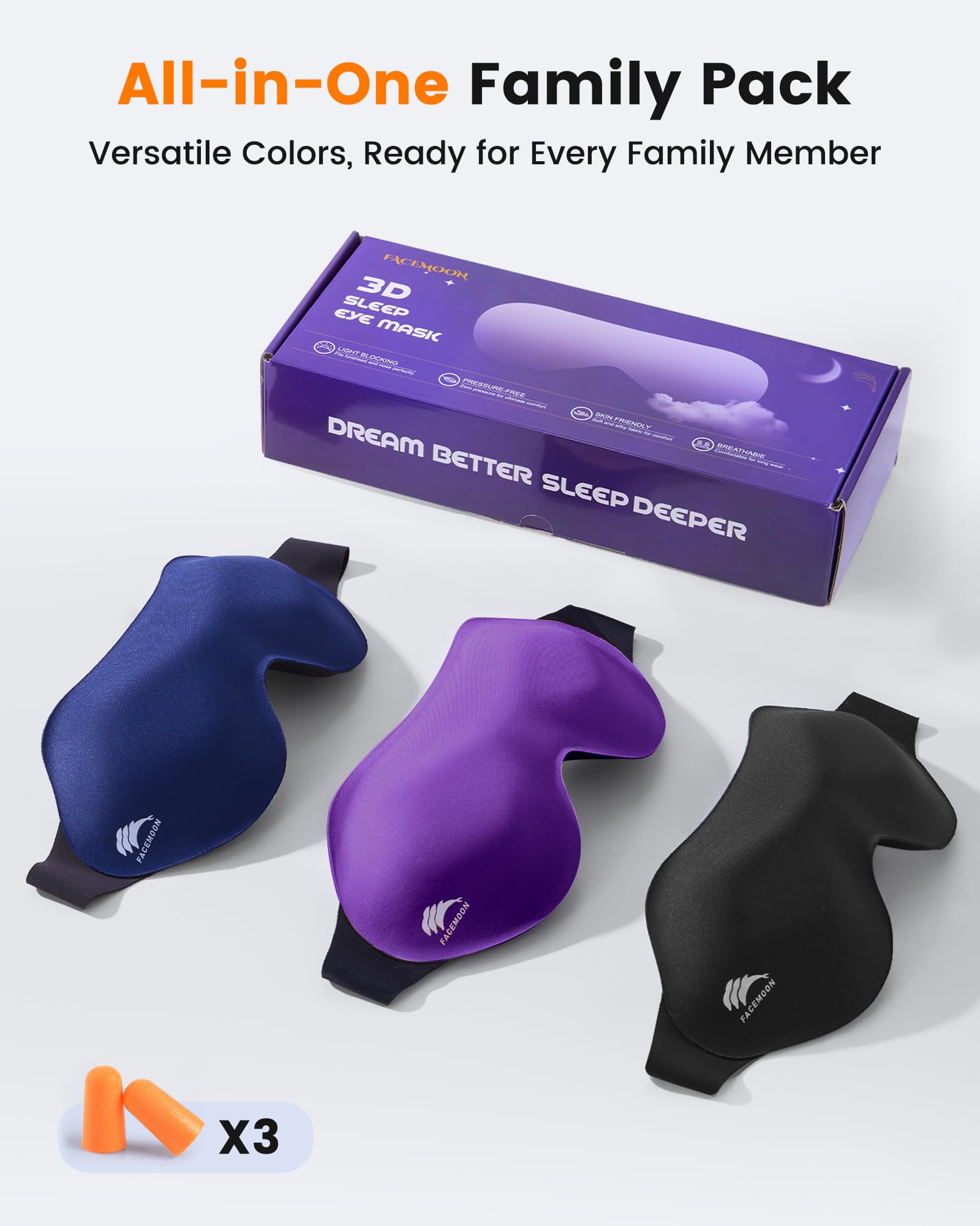 FACEMOON masque yeux lot-triple pour toute la famille et les voyages