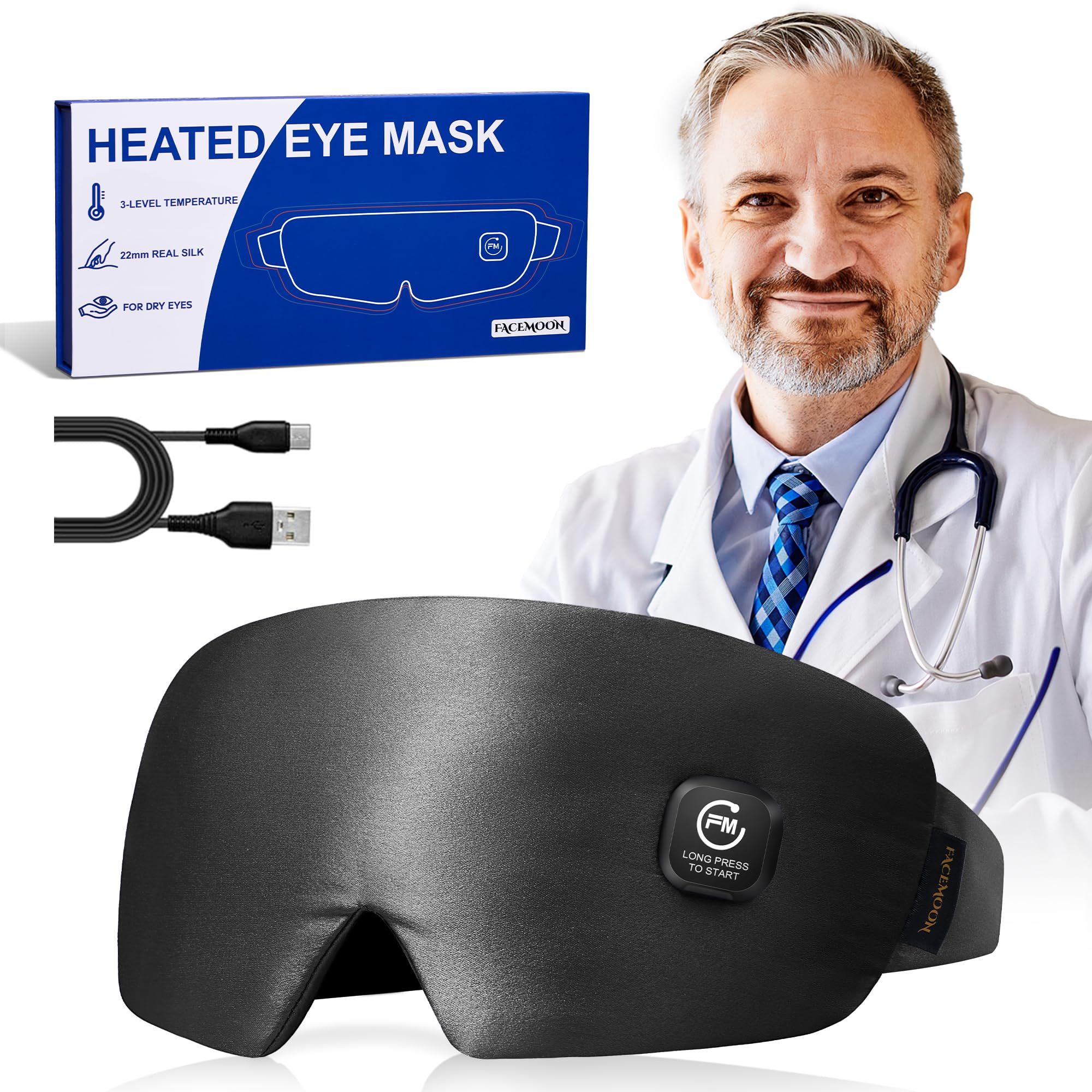 FACEMOON masque-yeux-thermique-soie: soulage la fatigue oculaire et hydrate en douceur.