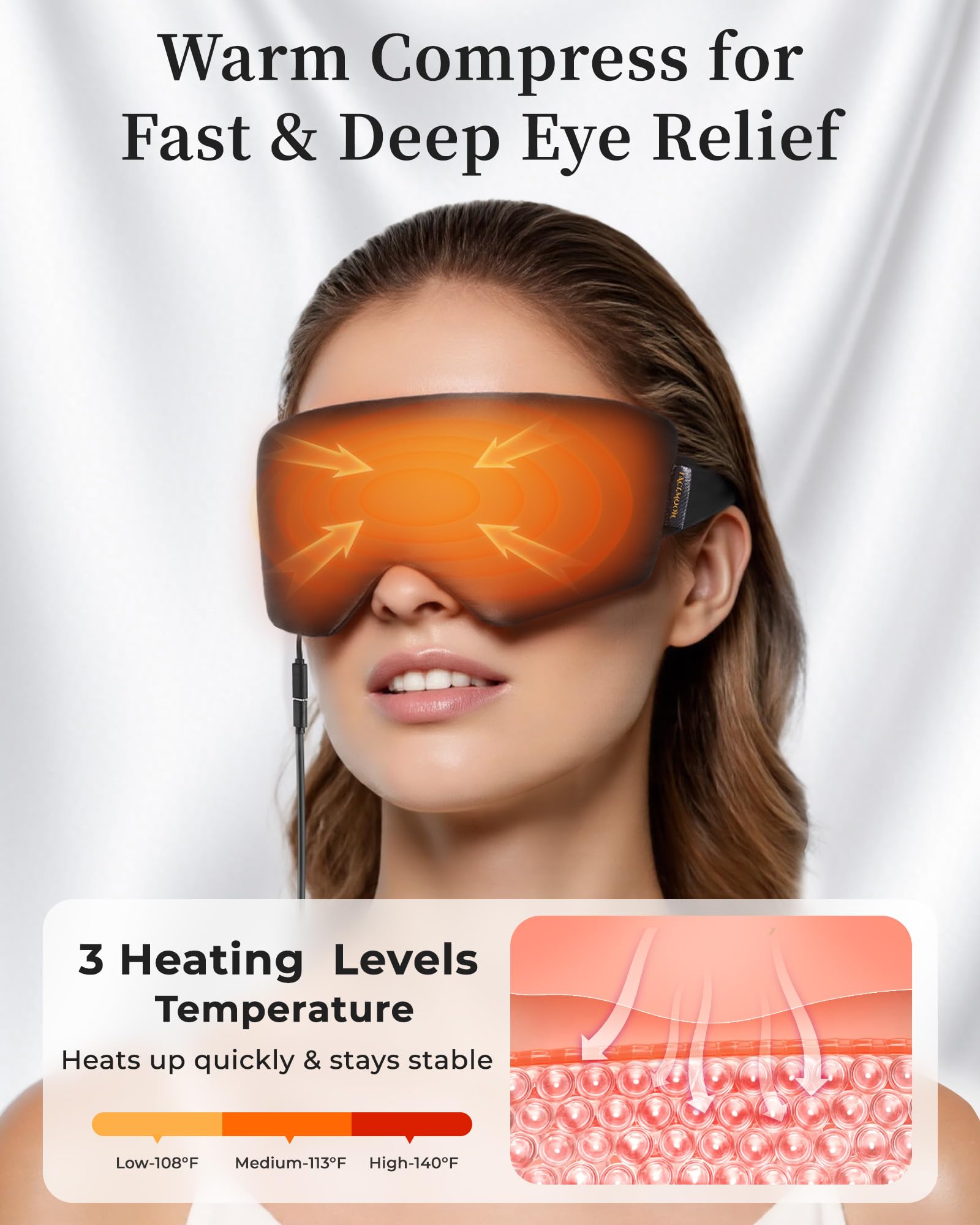 FACEMOON reglages chaleur et minuterie pour relaxation guidée.