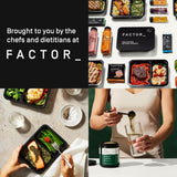 Étiquette claire Factor Form Daily Greens, design lisible pour suivre les bénéfices.