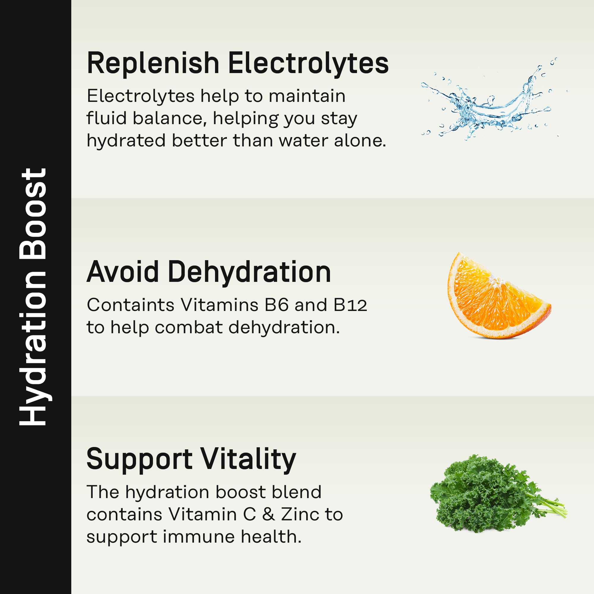 Électrolytes 1800 mg Hydration Boost pour une hydratation complète.