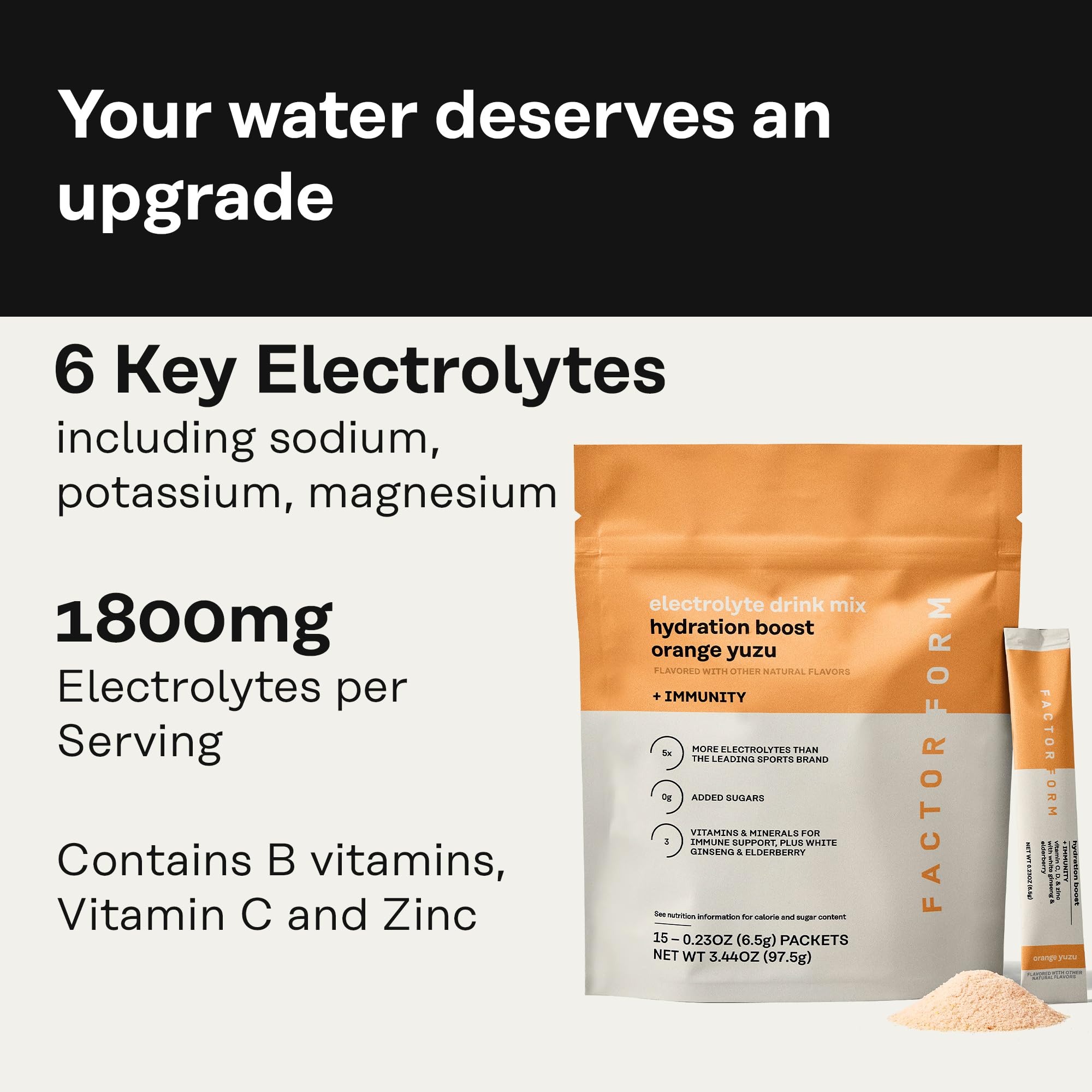 Factor Form Hydration Boost sachet passionfruit guava, énergie sans sucre.