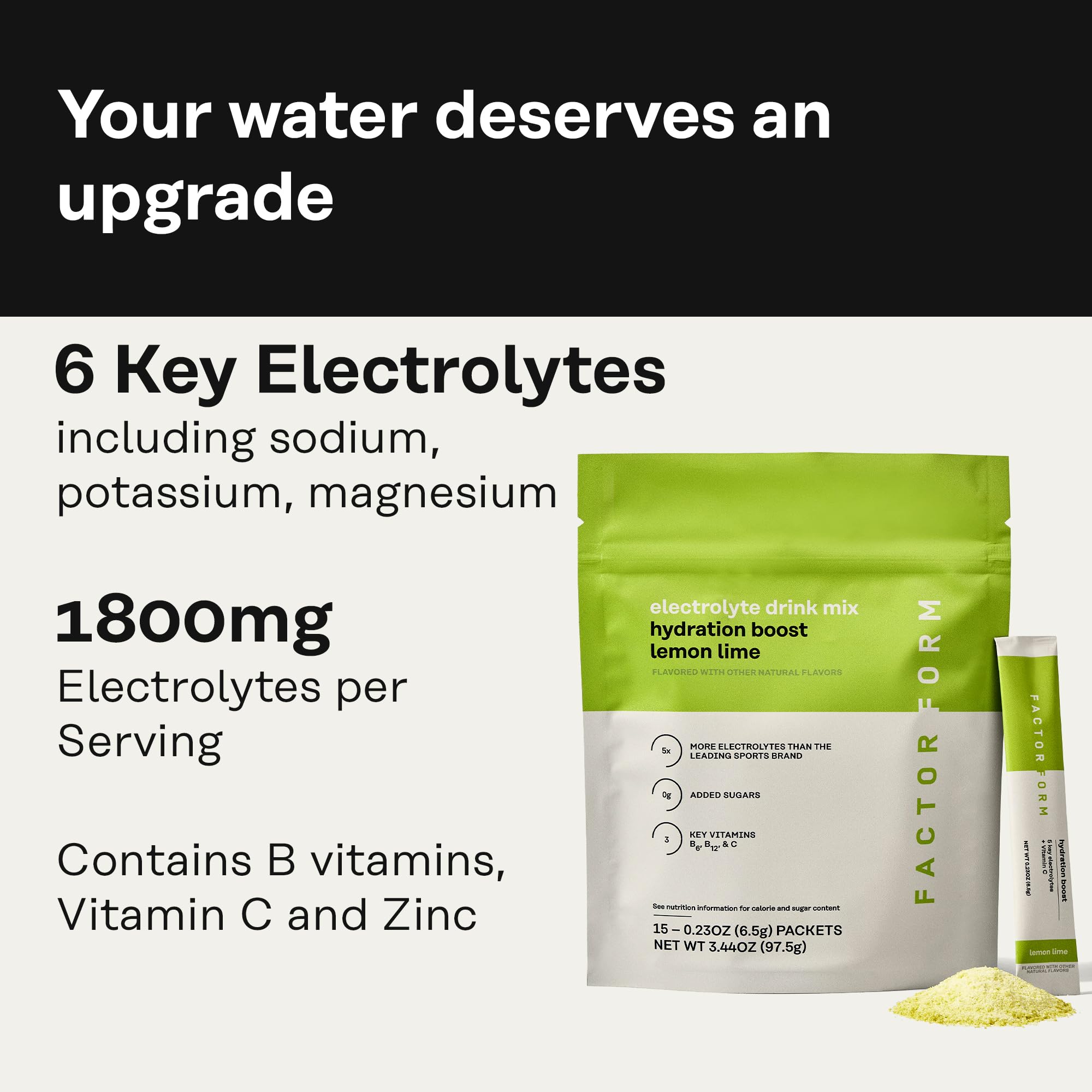 Versement dans l'eau avec Hydration Boost pour une boisson rapide après l'effort.